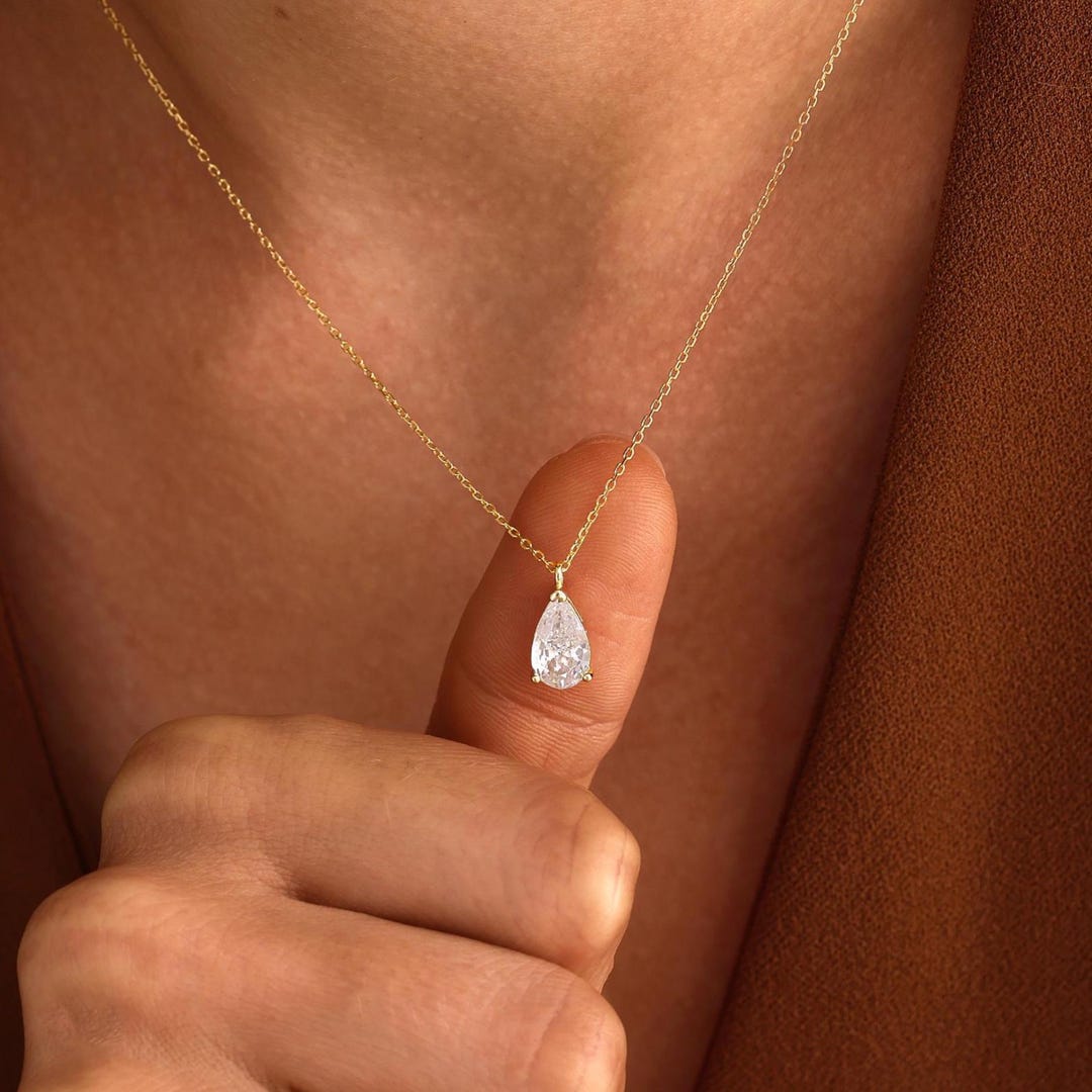 Minimalist Teardrop Necklace in Sterling Silver with Pear Cut Zirconia
