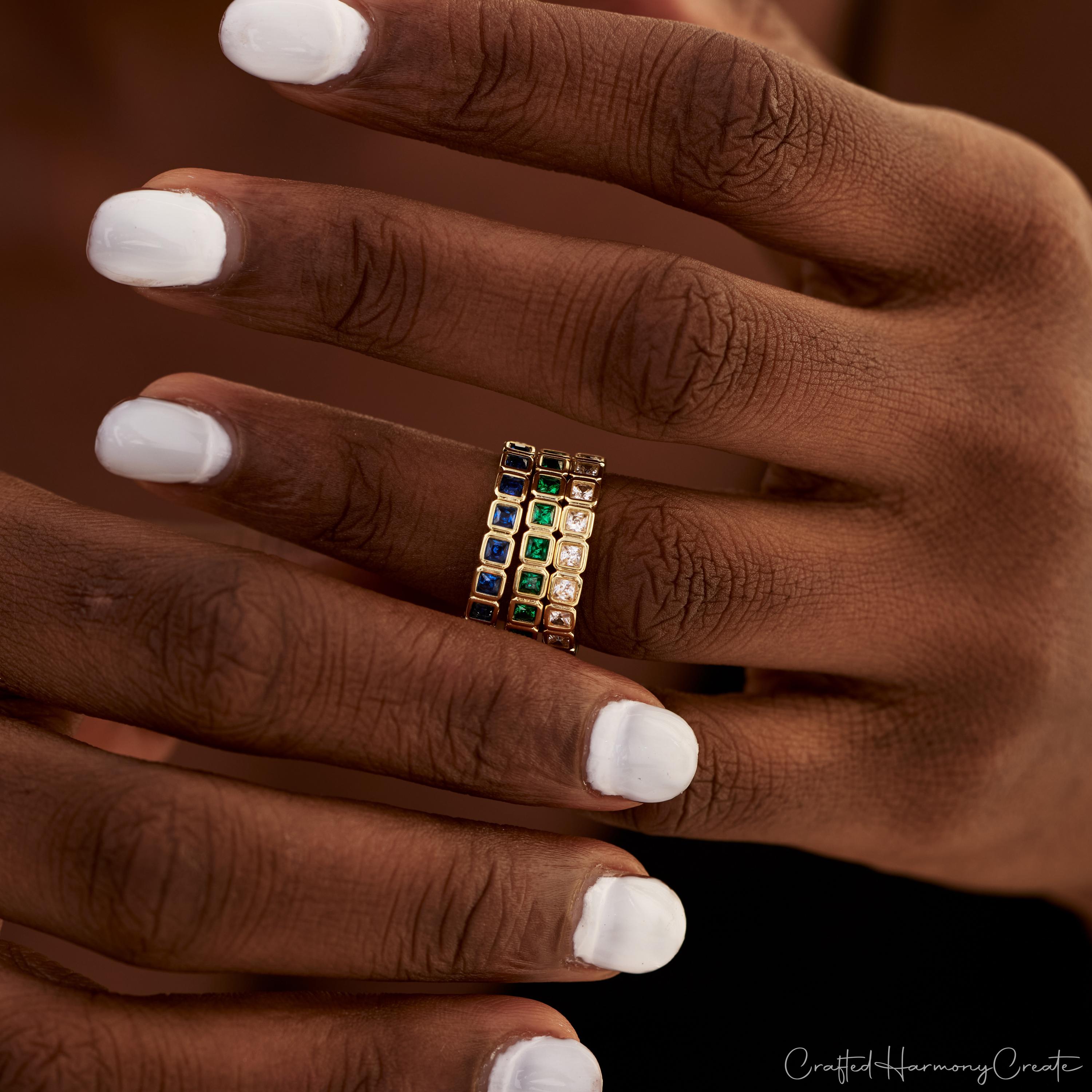 Square Bezel Set Birthstone Stacking Ring