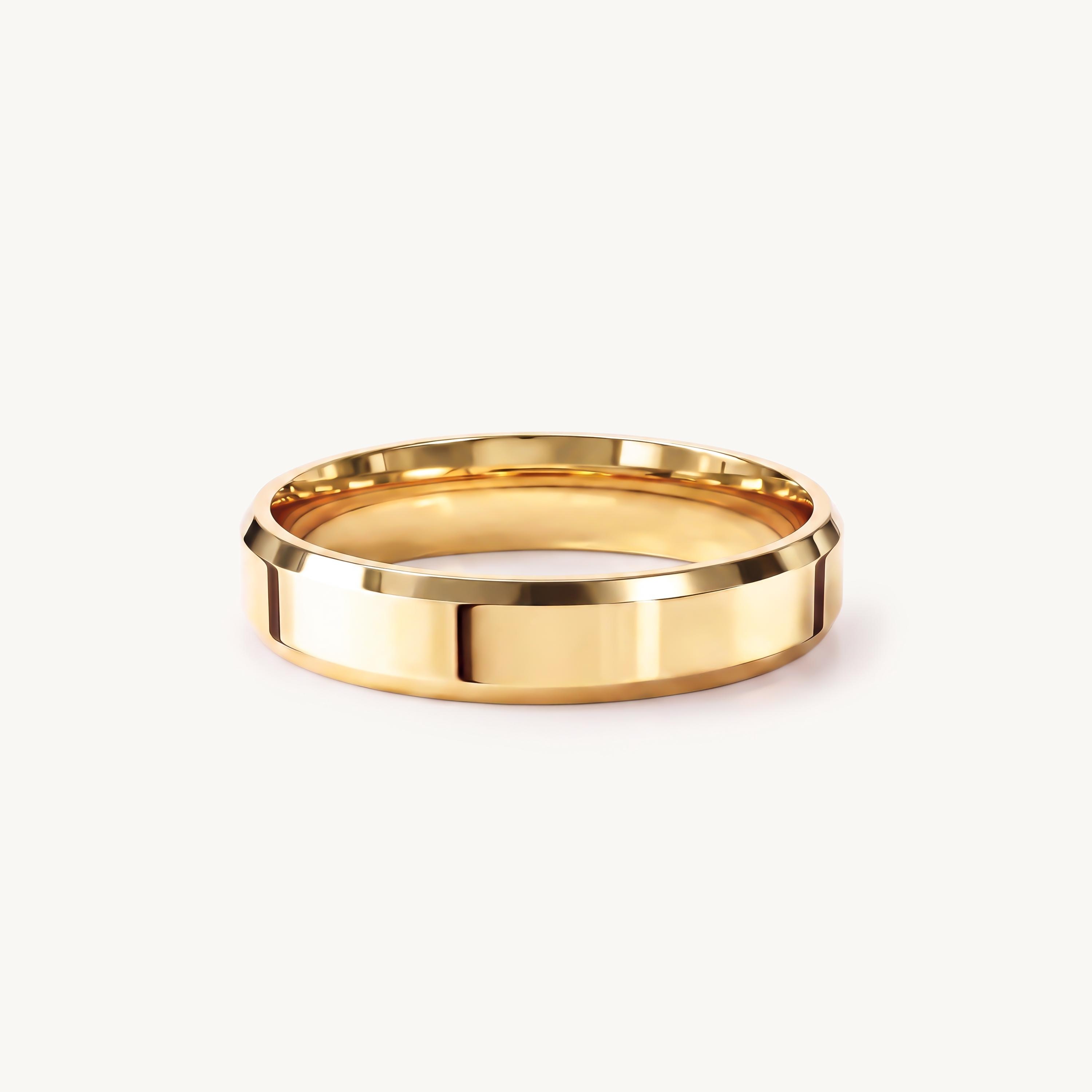 14k Gold Beveled Edge Flat Wedding Band, 2mm to 8mm