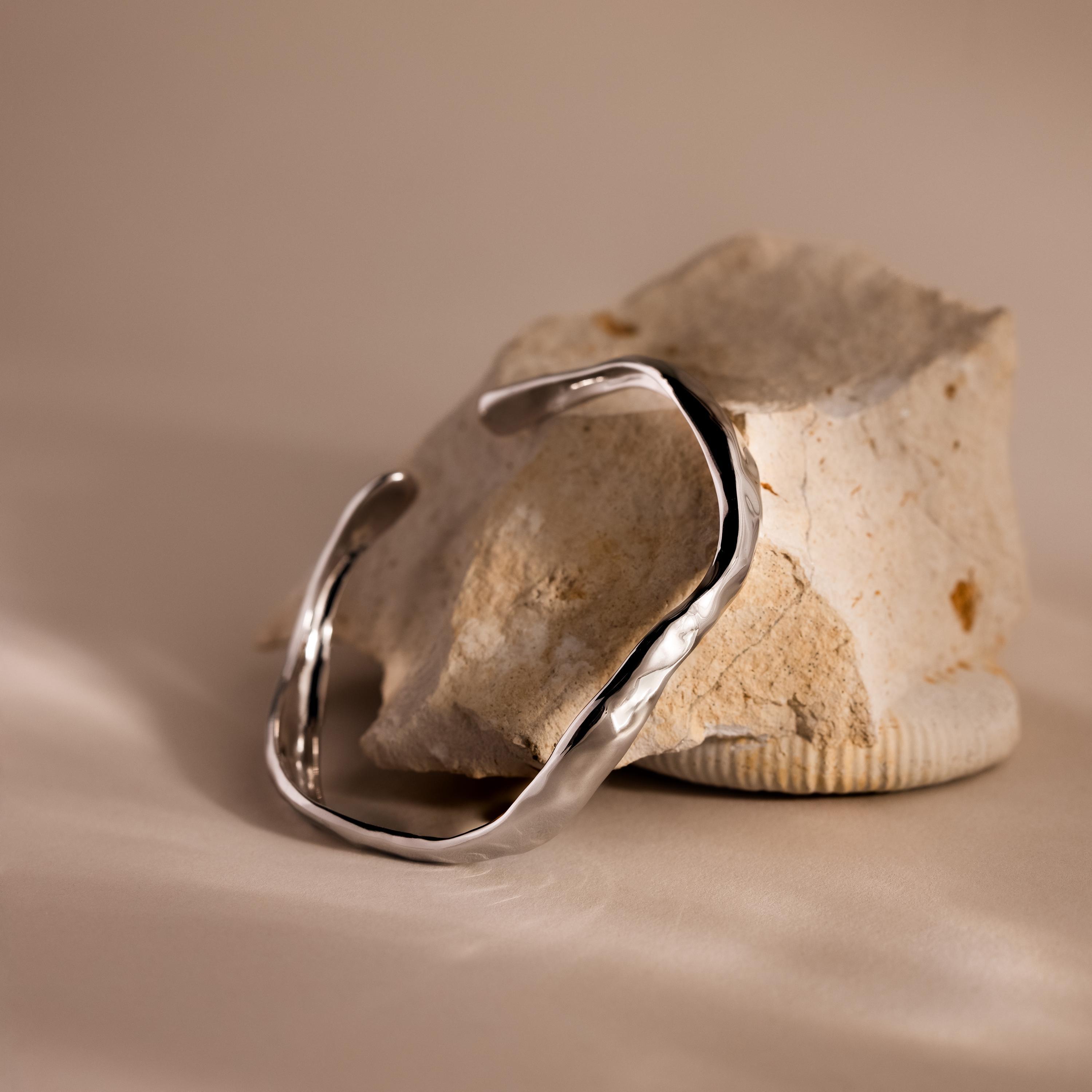 Wavy Cuff Bracelet in 18K Gold Over Brass