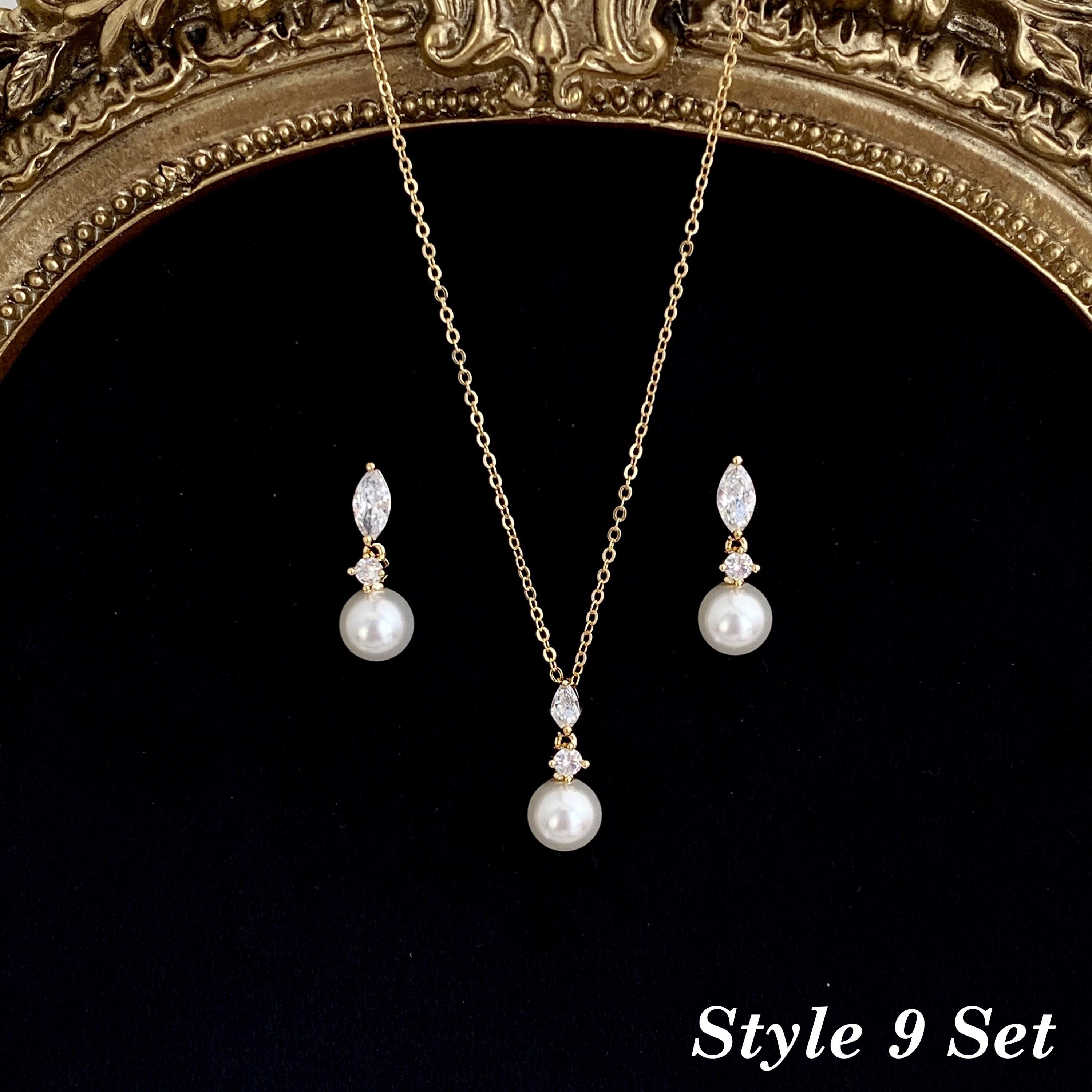 Gold Leaf and Freshwater Pearl Necklace with CZ Crystal Accent