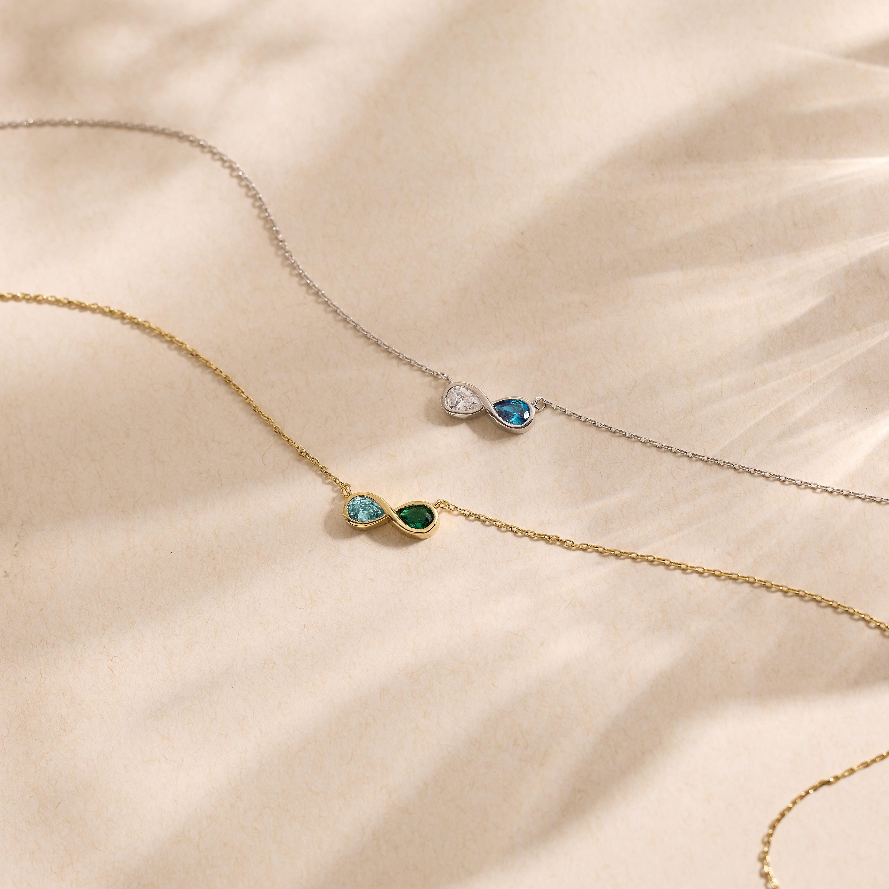 Custom Infinity Birthstone Necklace with Two Stones for Couples