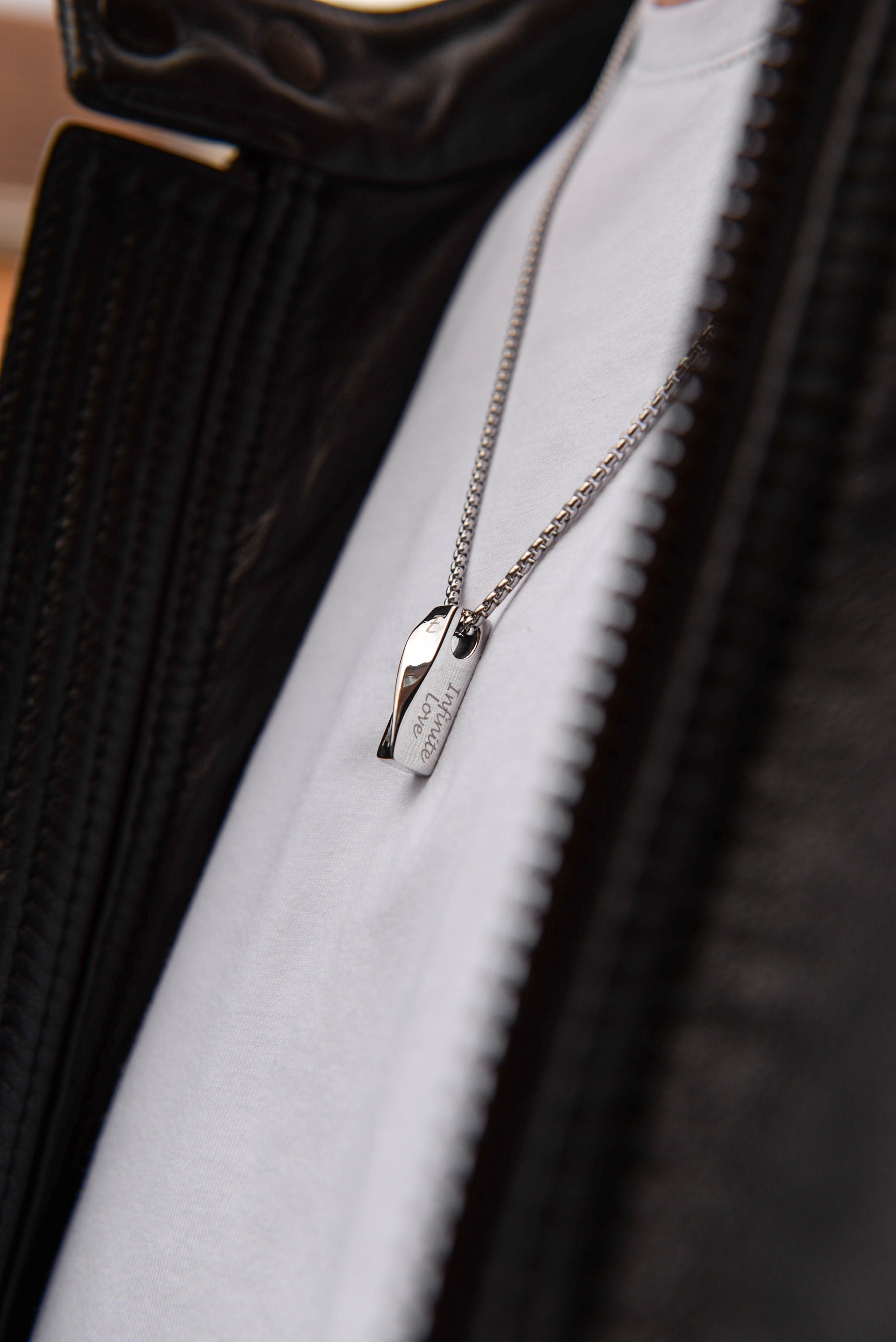 Custom Engraved Men's Bar Necklace in Stainless Steel with Hidden Engraving