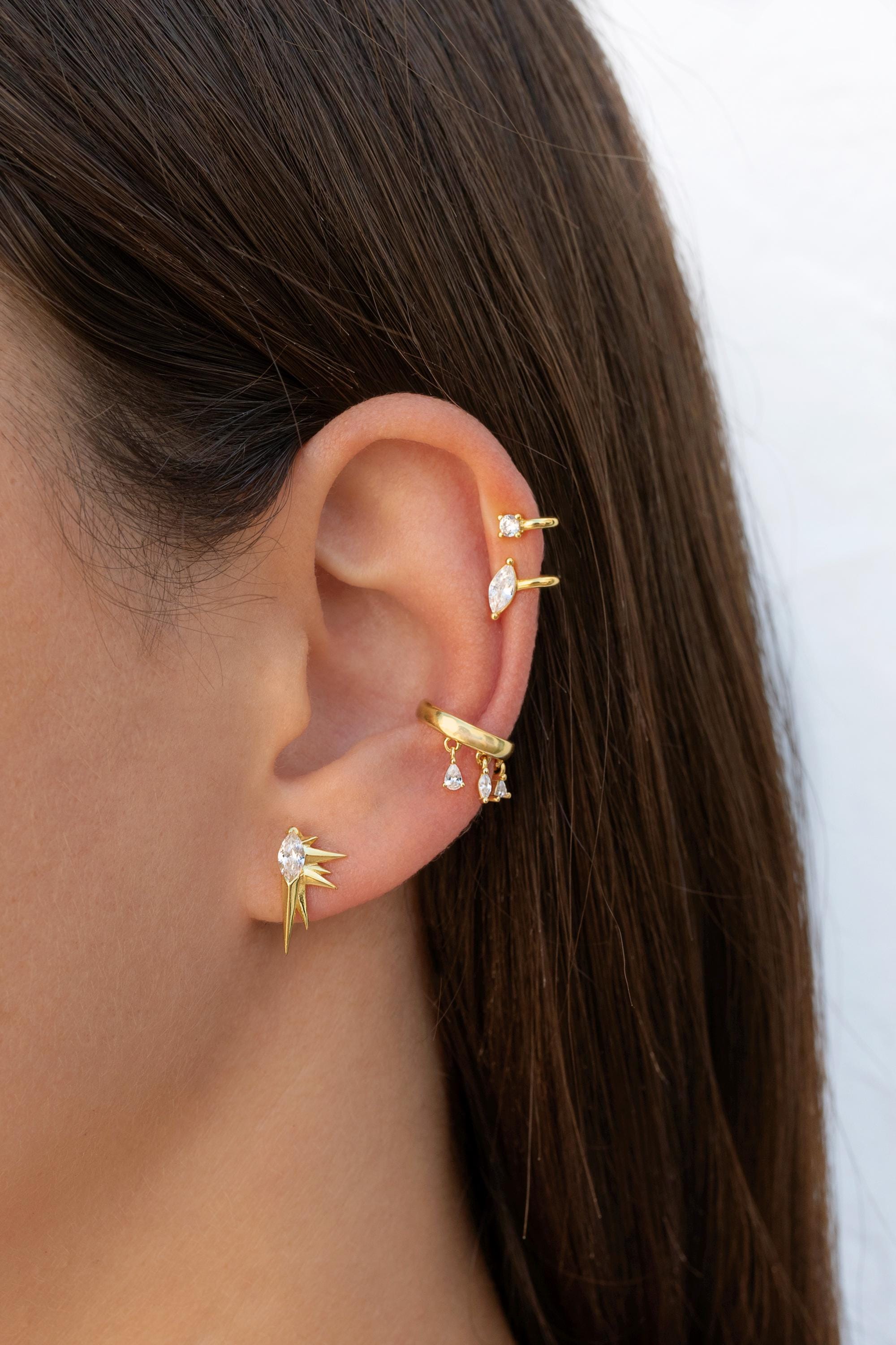 Dainty Marquise and Round CZ Double Band Ear Cuff Earrings