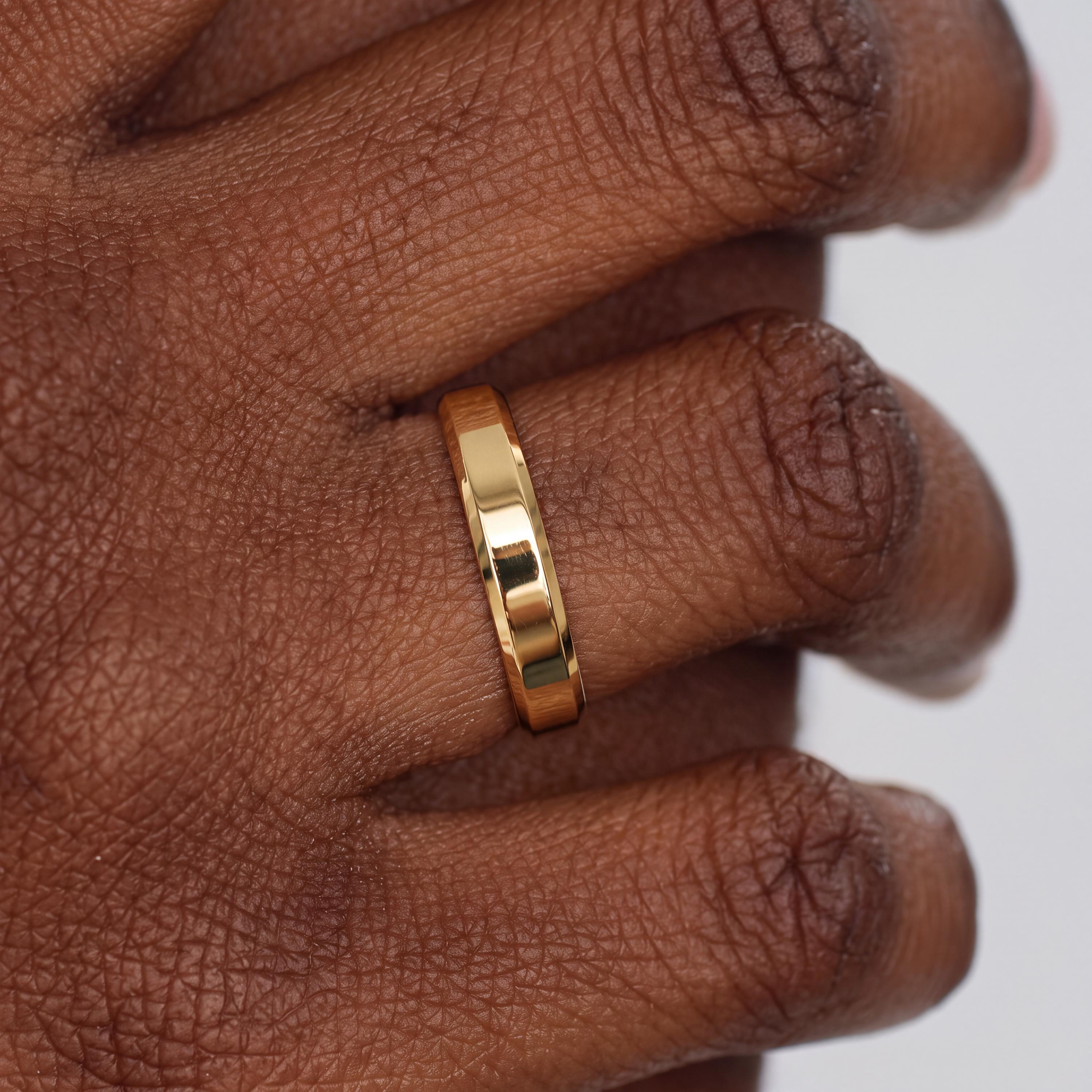 14k Gold Beveled Edge Flat Wedding Band, 2mm to 8mm