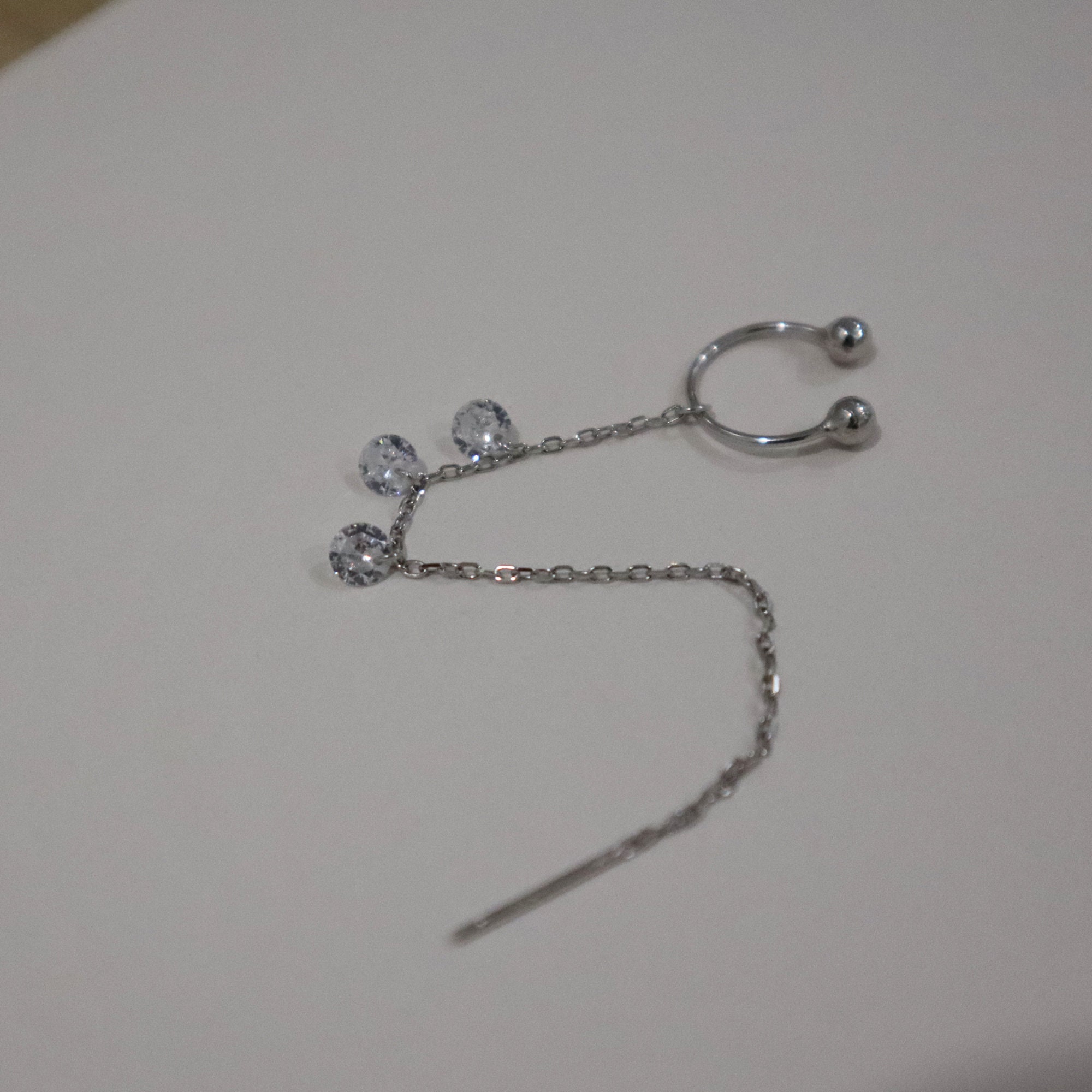 Minimalist Chain Cuff Ear Threader with Zircon Stud Earrings