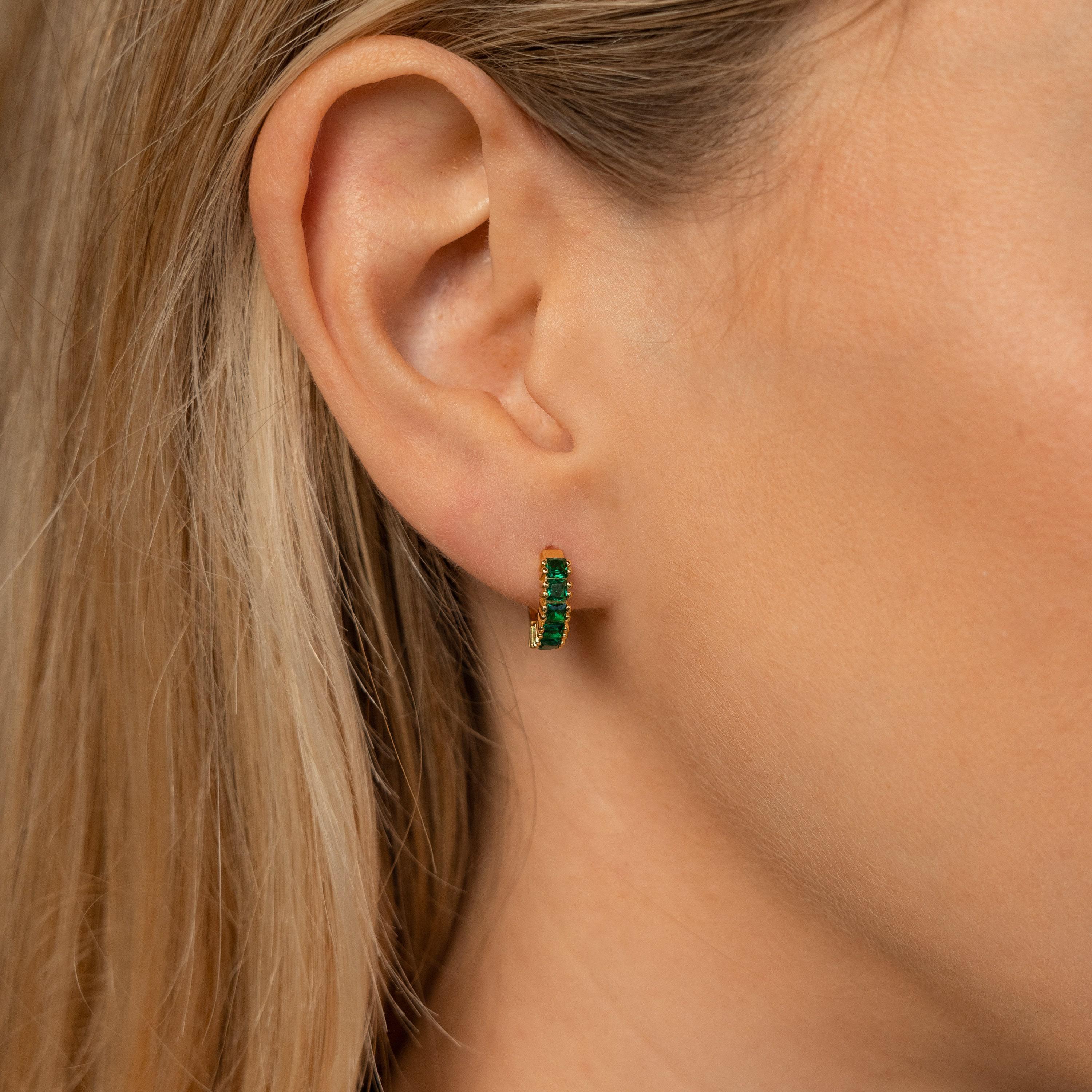Birthstone Huggie Hoop Earrings in 18K Gold Finish and Sterling Silver