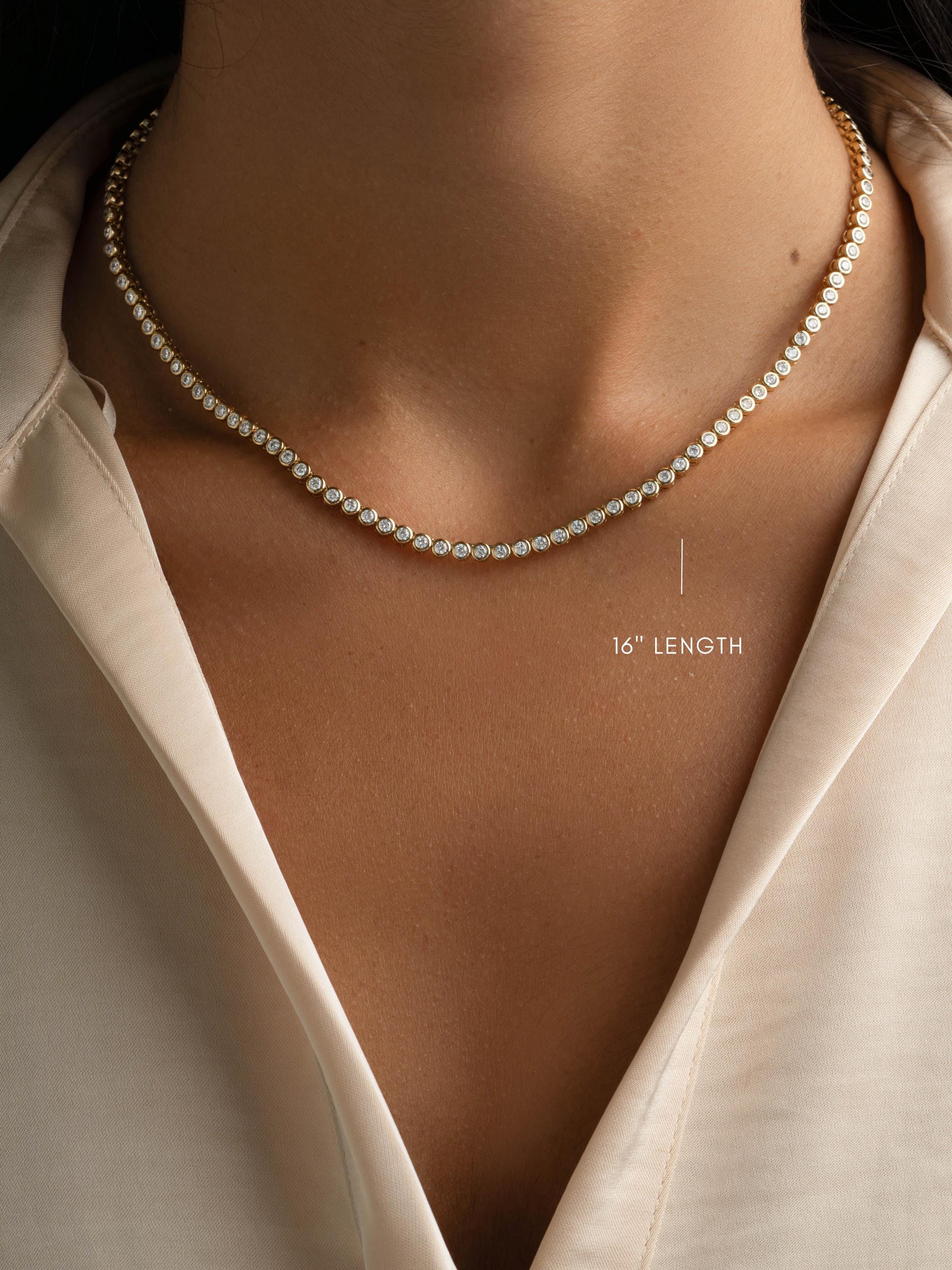 Round Bezel Cubic Zirconia Tennis Necklace with 2.5mm Stones