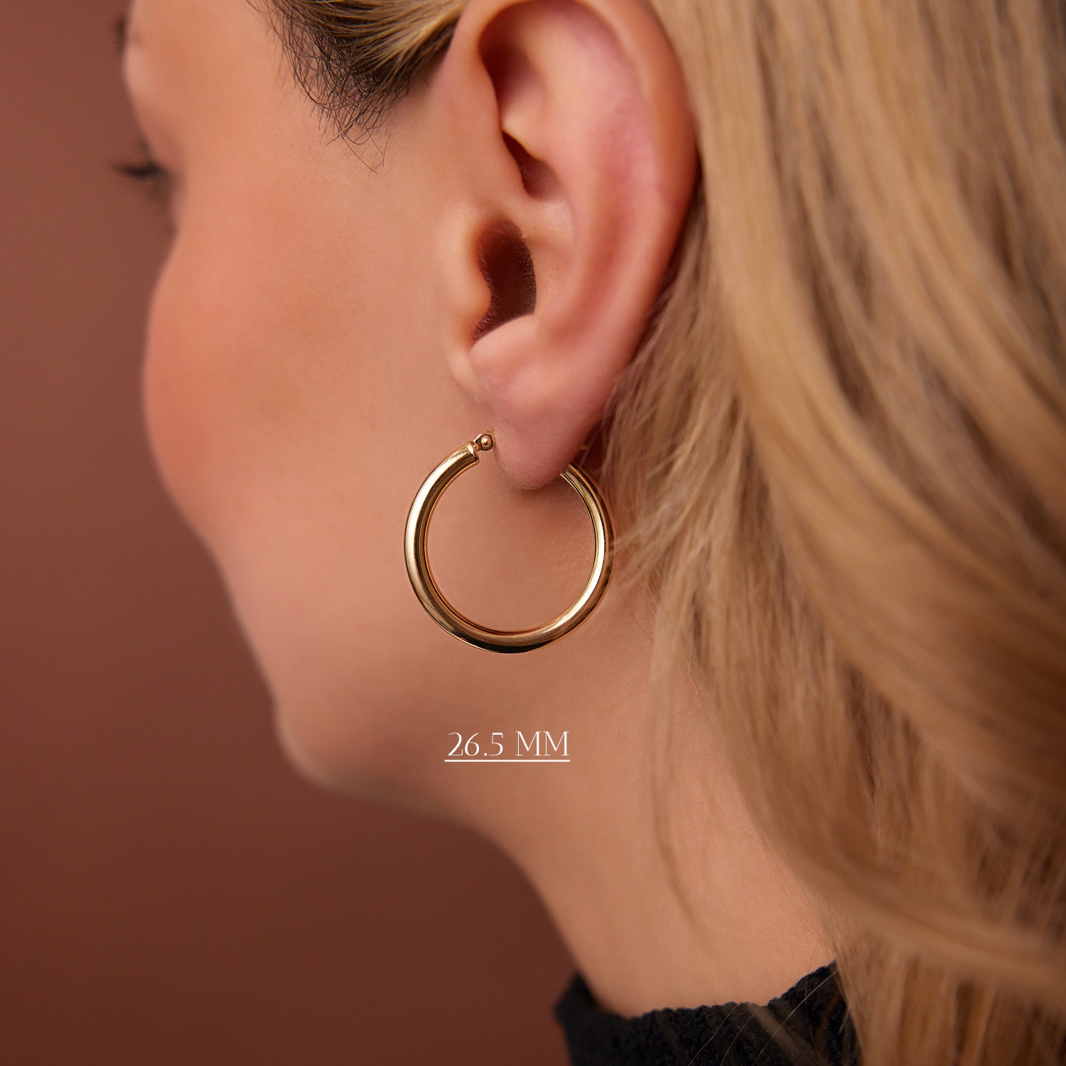 14K Gold Hoop Earrings, 3mm Thickness, 14mm to 26.5mm, Sold as a Pair