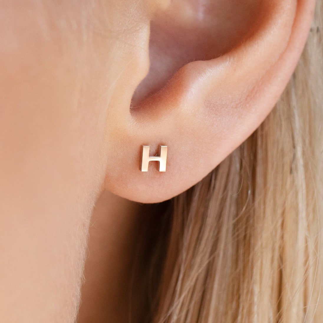 Tiny Custom Initial Letter Earring in Gold Plated Stainless Steel