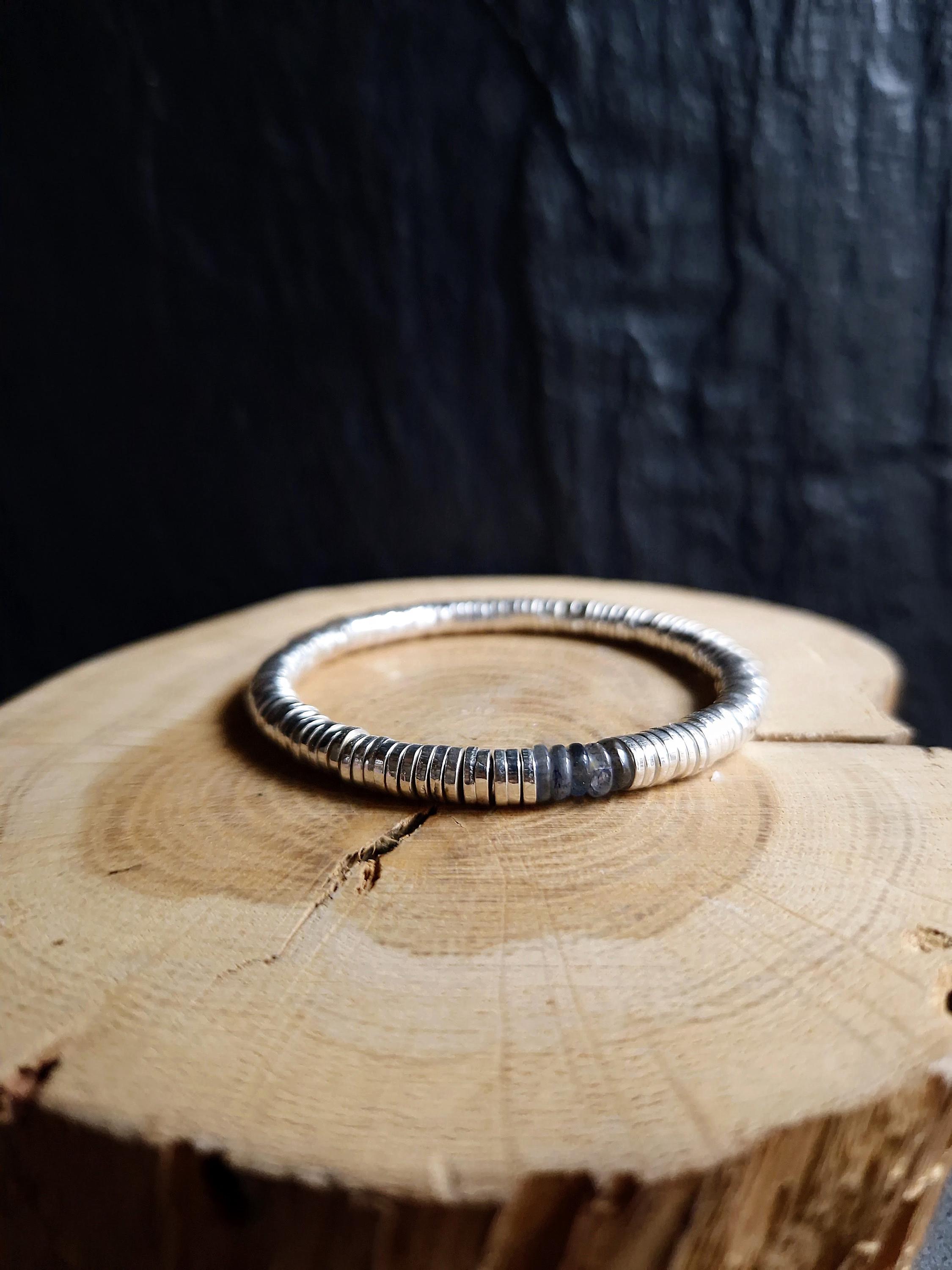 925 Silver Heishi Bead Bracelet With Labradorite, 20cm