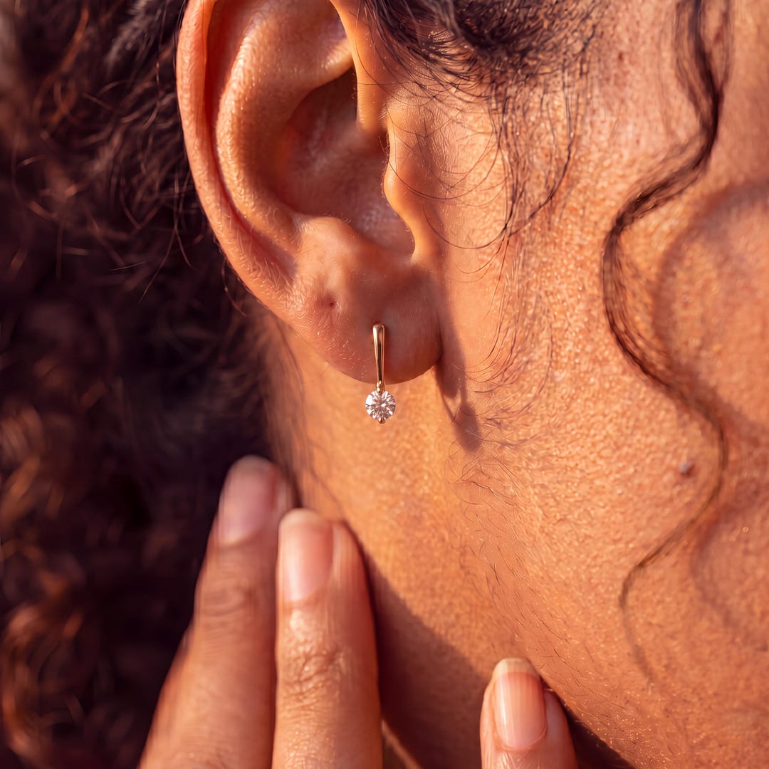Minimalist Vertical Bar Drop Earrings with a Round Cubic Zirconia Solitaire