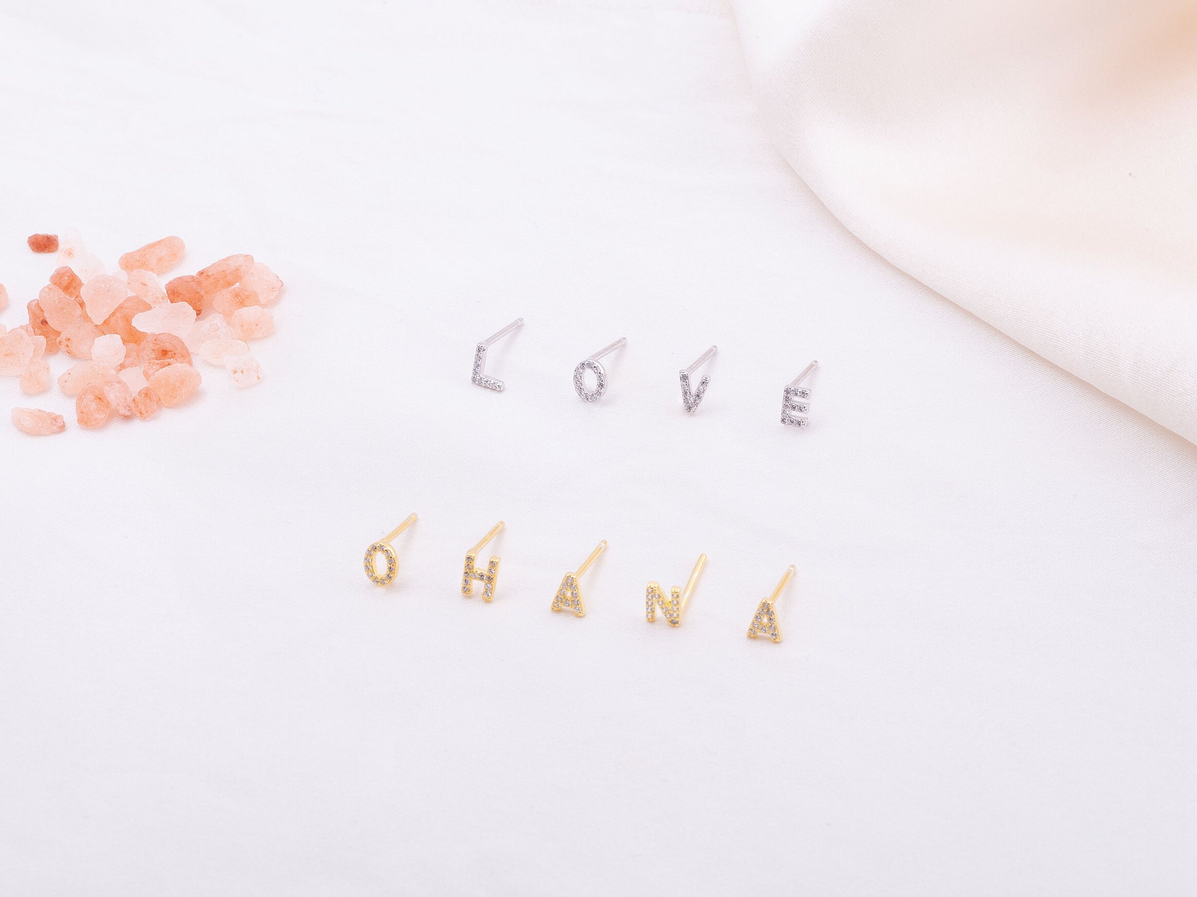 Small Initial Letter Stud Earrings with Cubic Zirconia