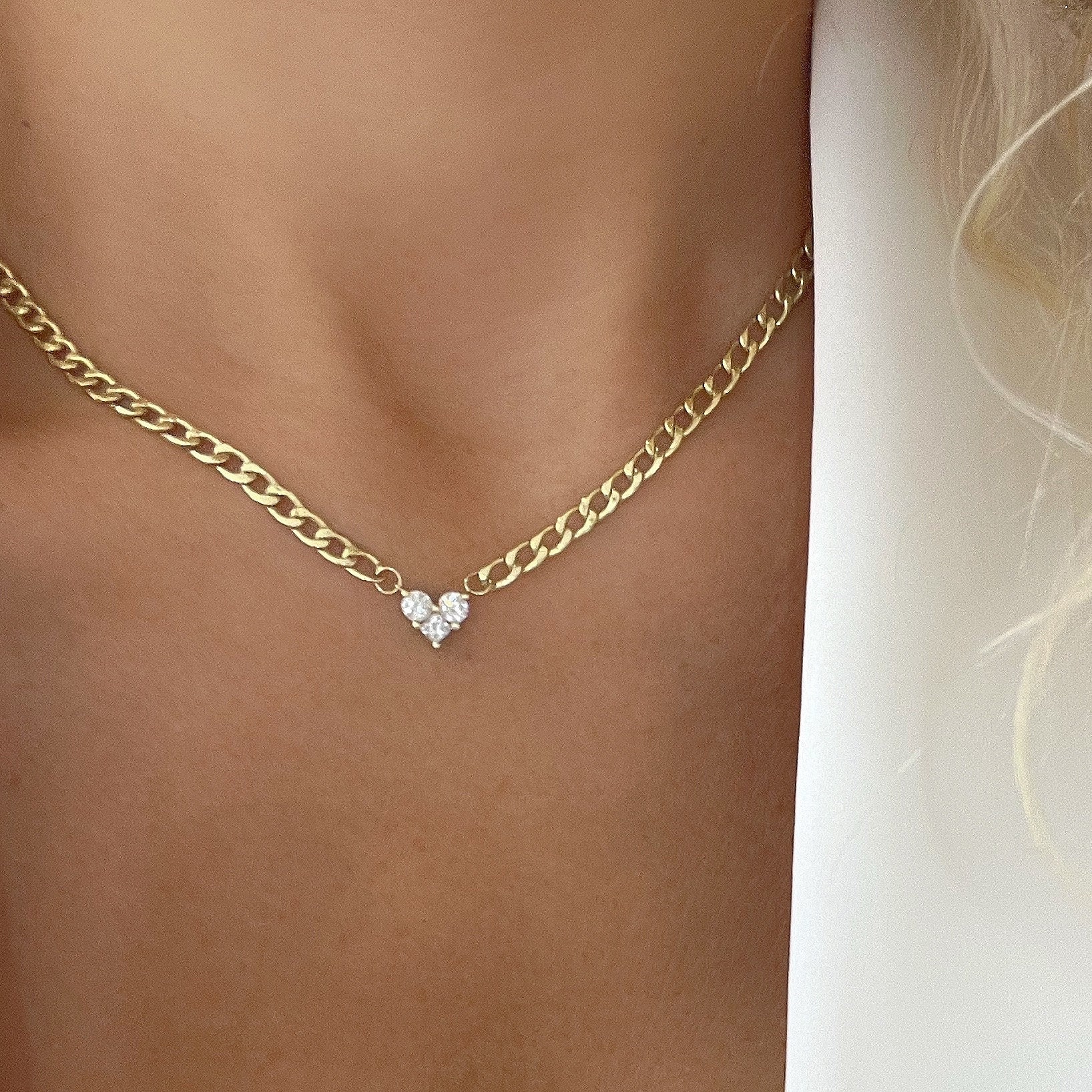 14K Gold Heart Pendant Choker with 0.5 Carat Lab Grown Diamonds