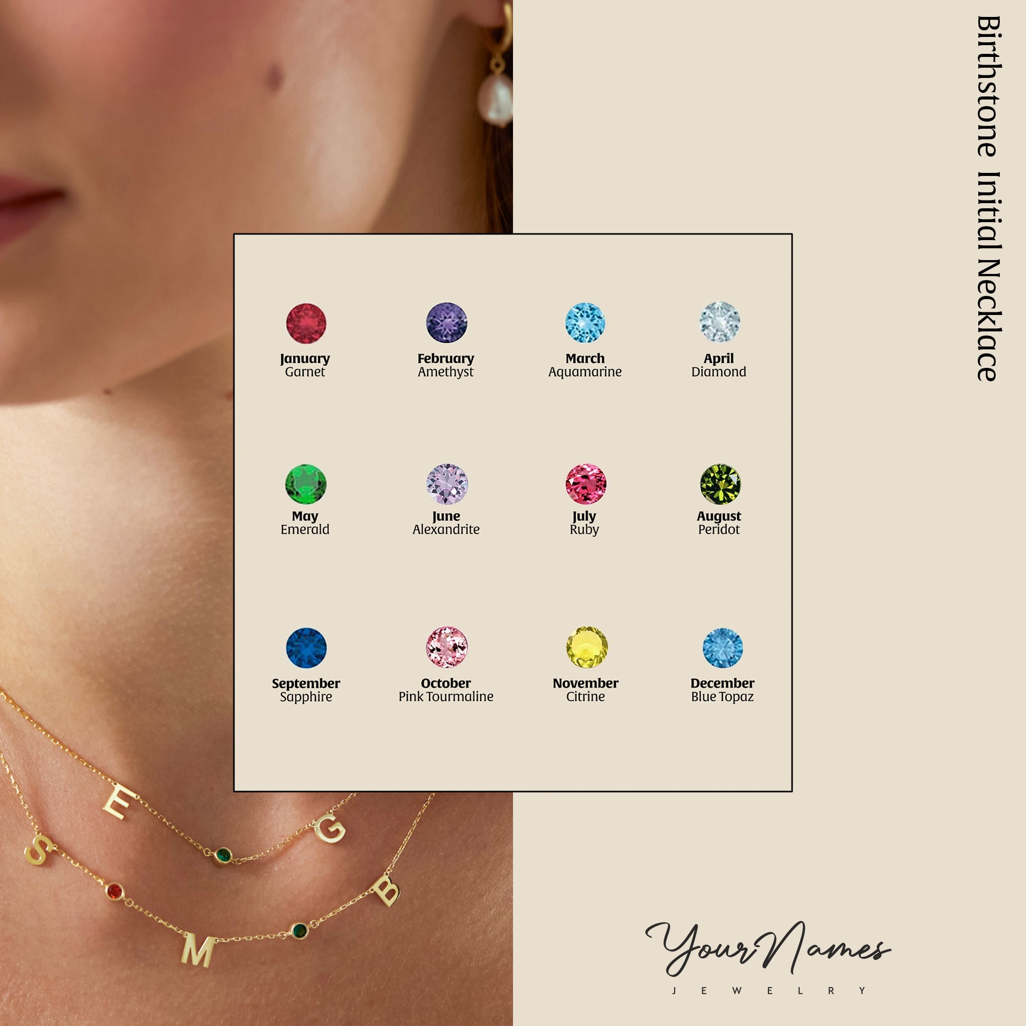Initial and Birthstone Letter Necklace in Gold Plated Sterling Silver