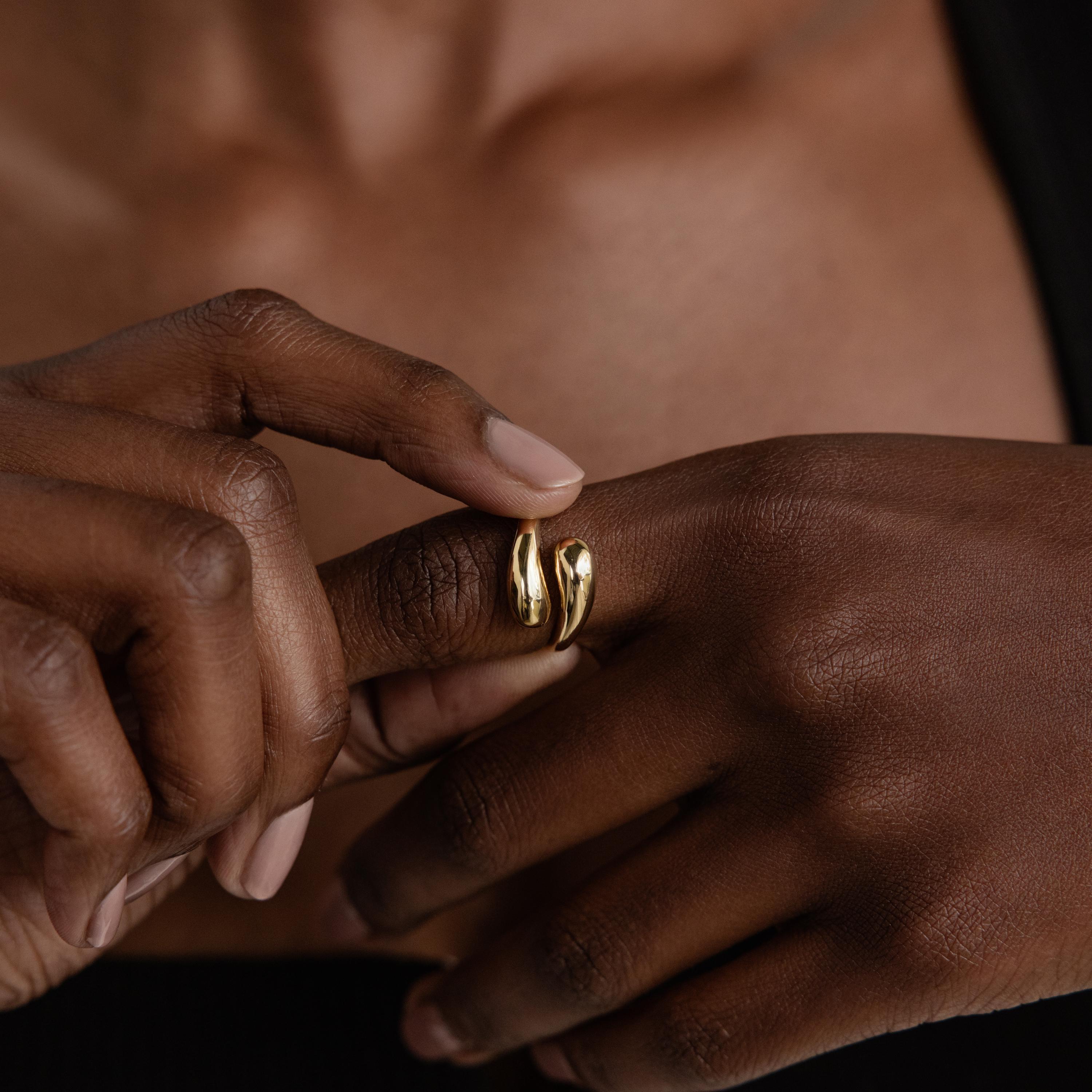 Duo Dome Ring, Chunky Gold Statement Ring With Adjustable Band