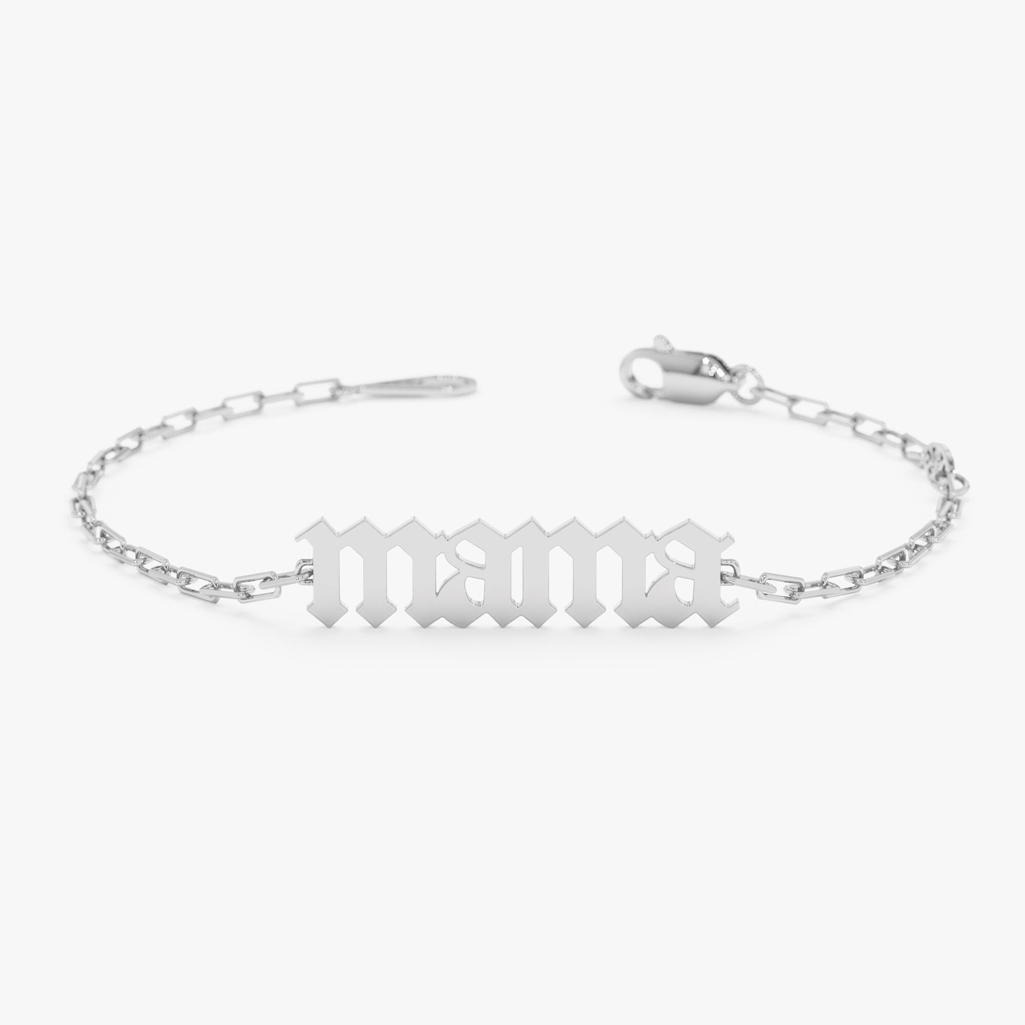14K Gold Mama Bracelet with an Old English Charm on a Paperclip Chain