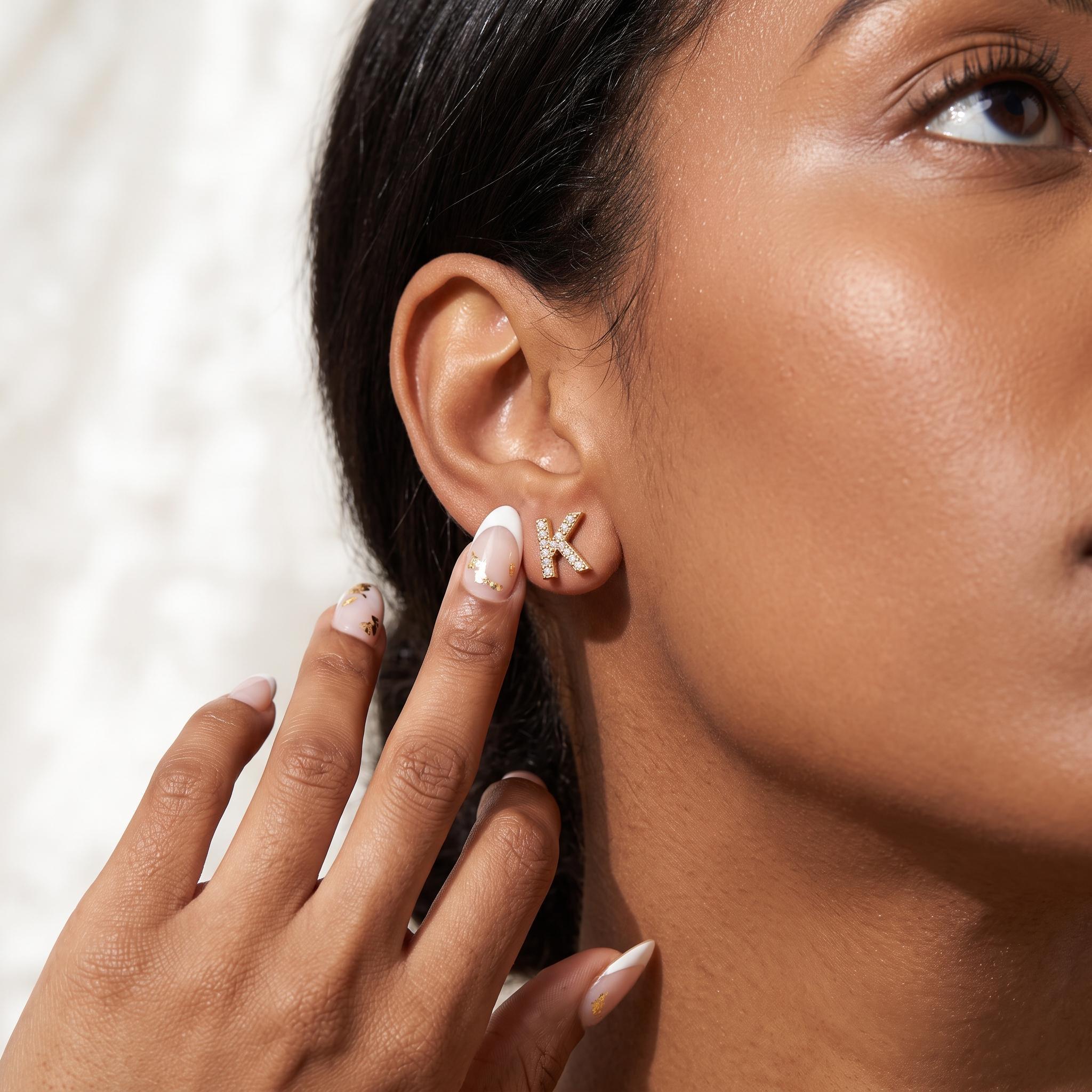 Petite Initial Stud Earrings with Zircon Accents