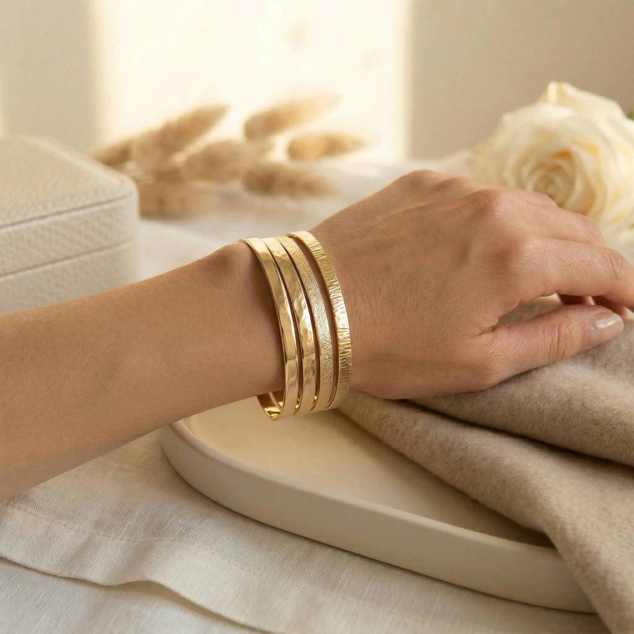 Personalized Engraved Gold Cuff Bracelet in 22K Gold Plate