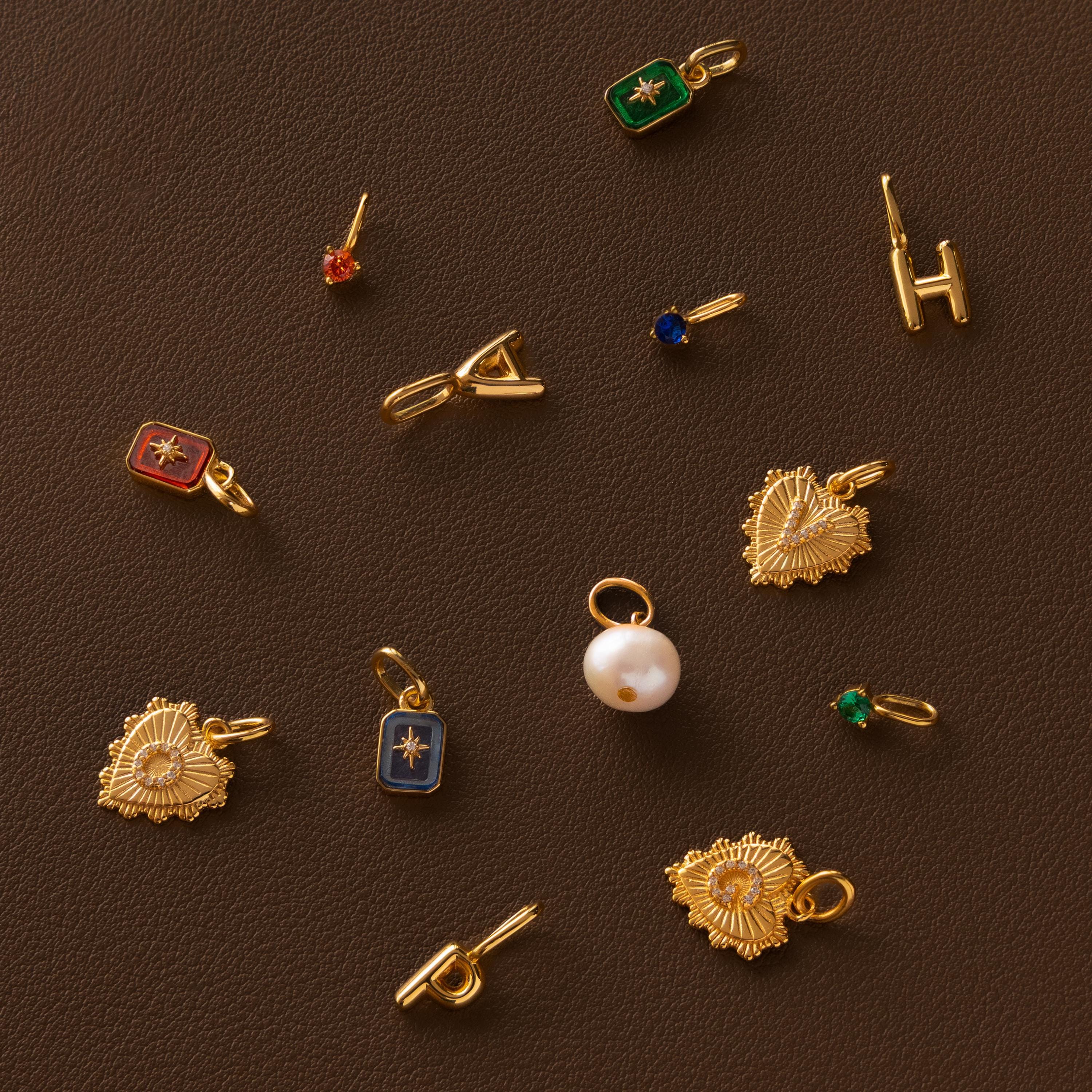 North Star Birthstone Charm in 18K Gold Over Brass