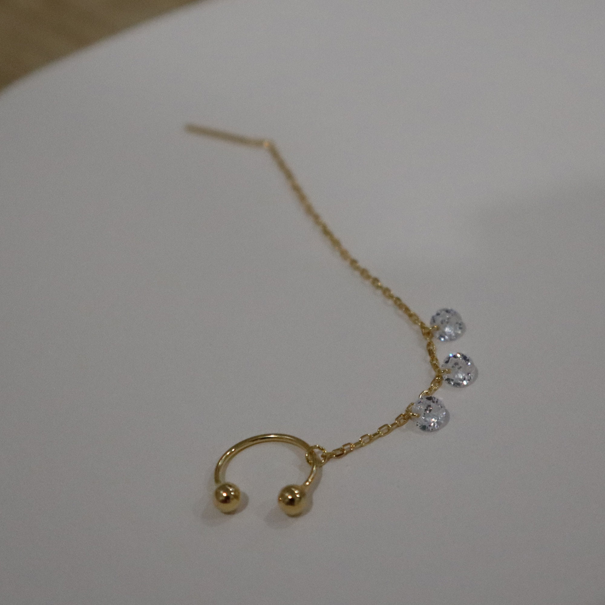 Minimalist Chain Cuff Ear Threader with Zircon Stud Earrings