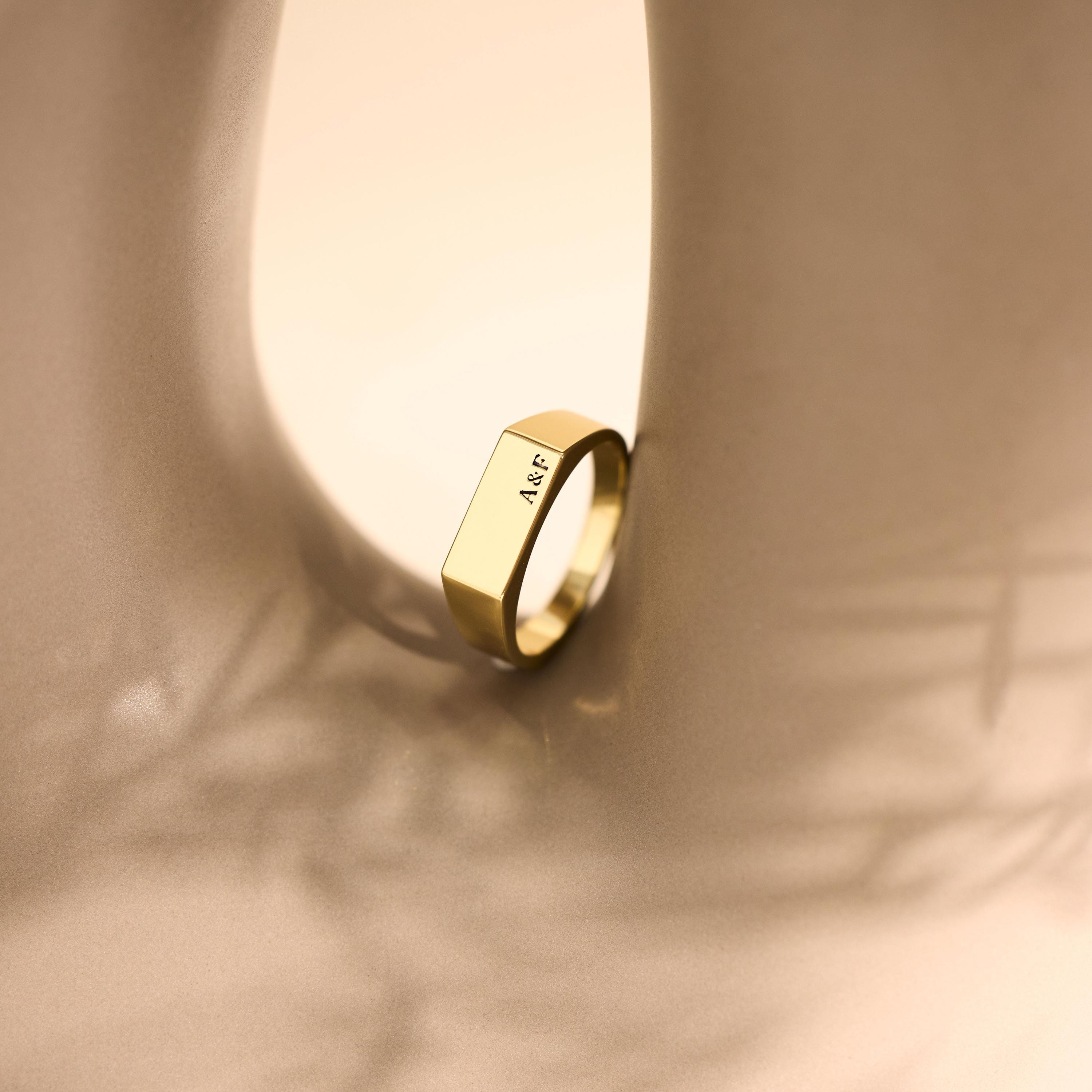 Engraved Signet Ring for Men, Custom Initial Band