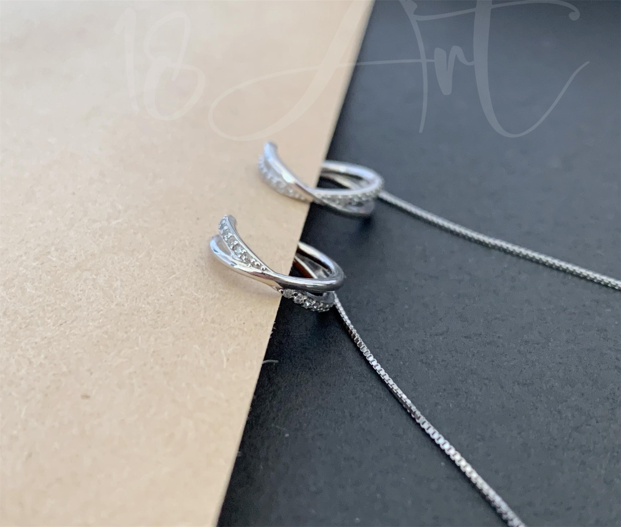 925 Silver Threader Earring with Gold Plated Ear Cuff and CZ Chain