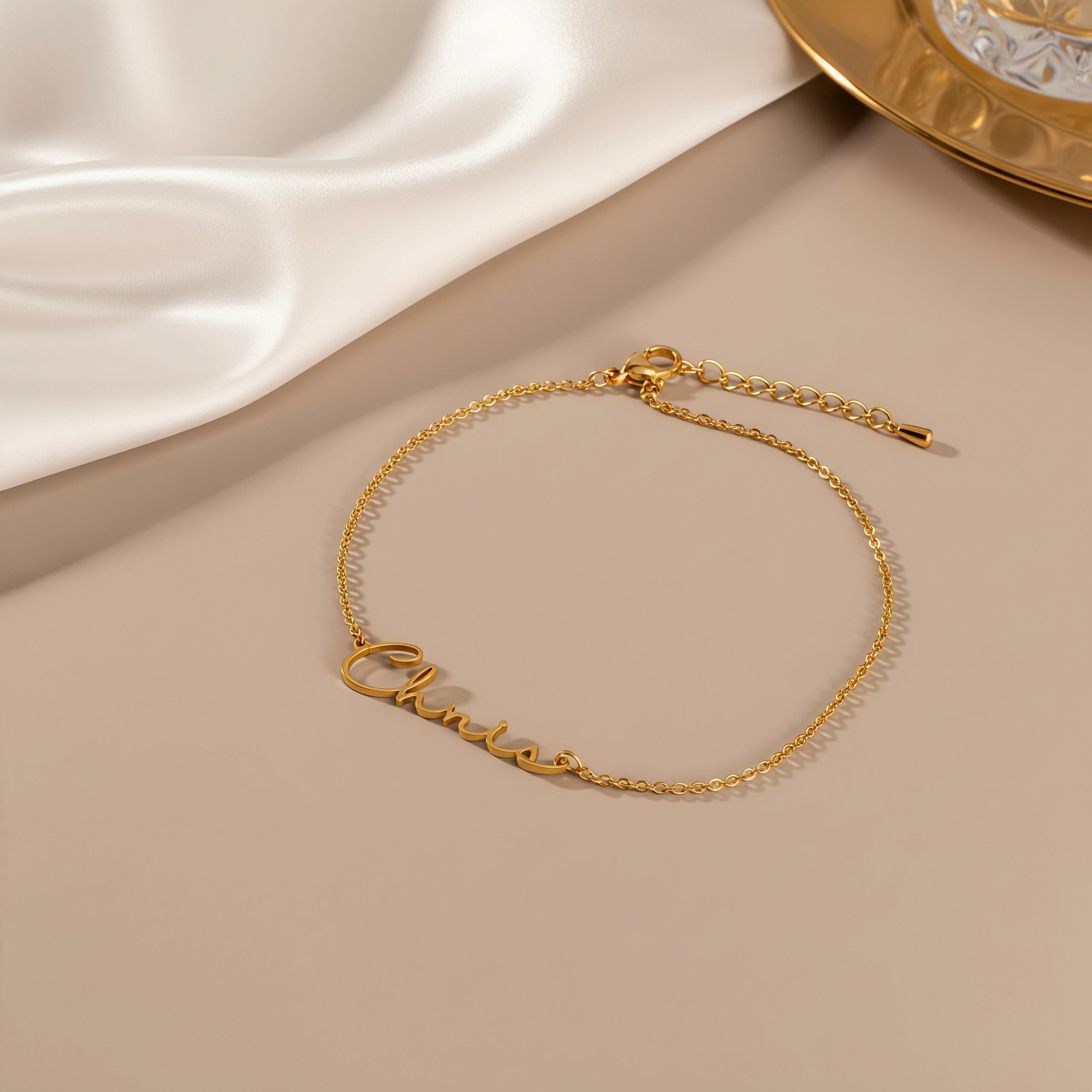 Waterproof Custom Name Bracelet in 18K Gold Plated Sterling Silver