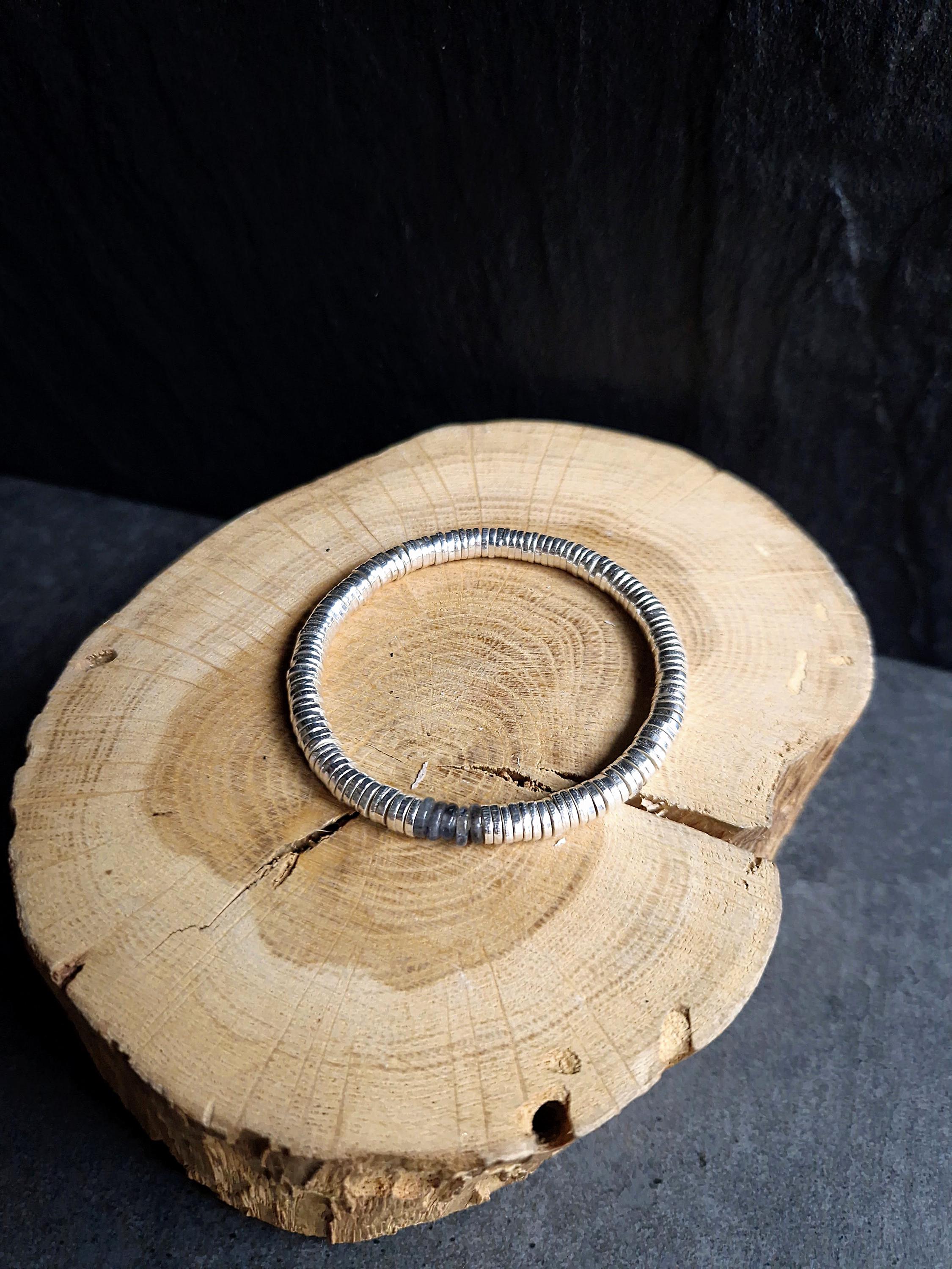 925 Silver Heishi Bead Bracelet With Labradorite, 20cm