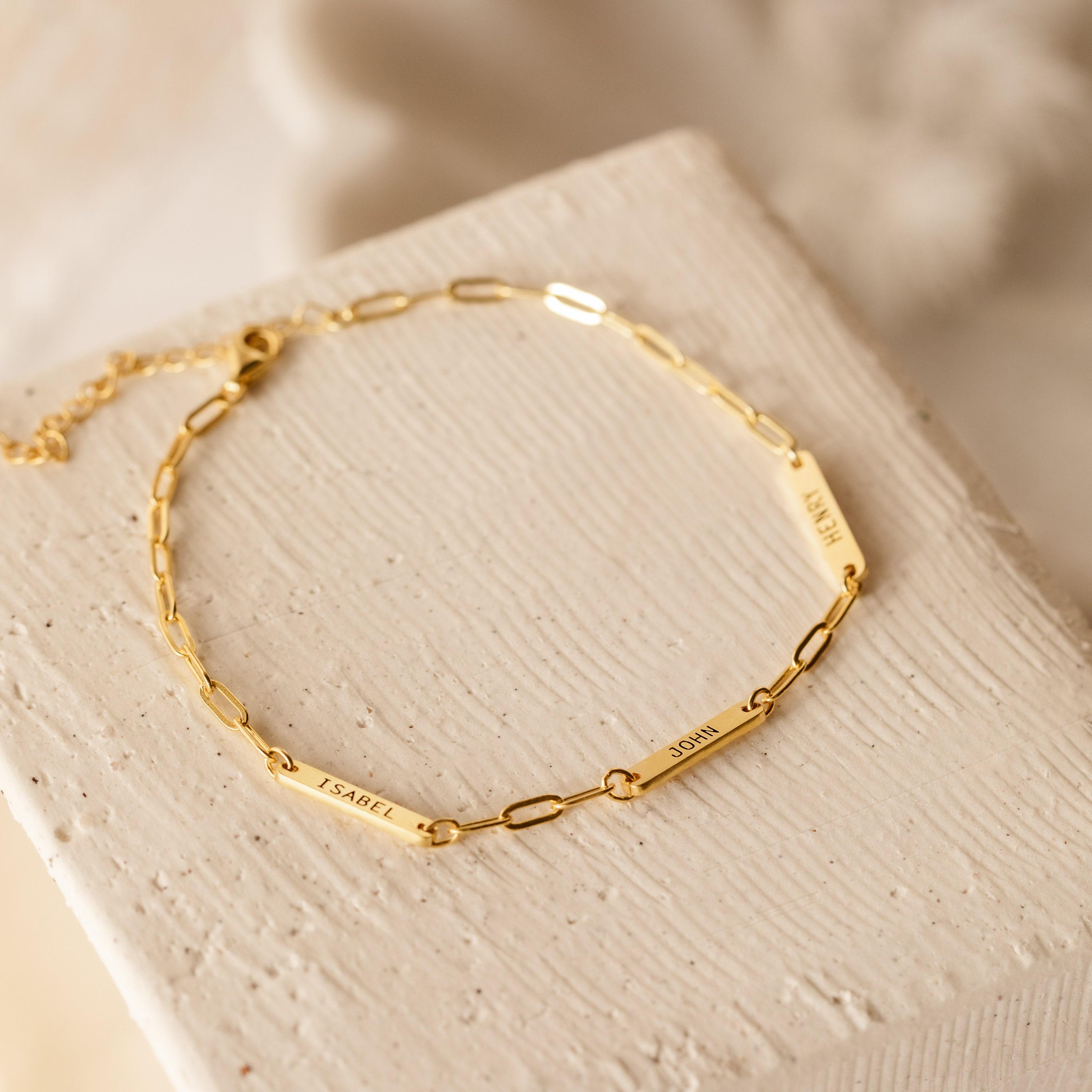 Custom Mini Name Bar Bracelet in Sterling Silver on a Paperclip Chain