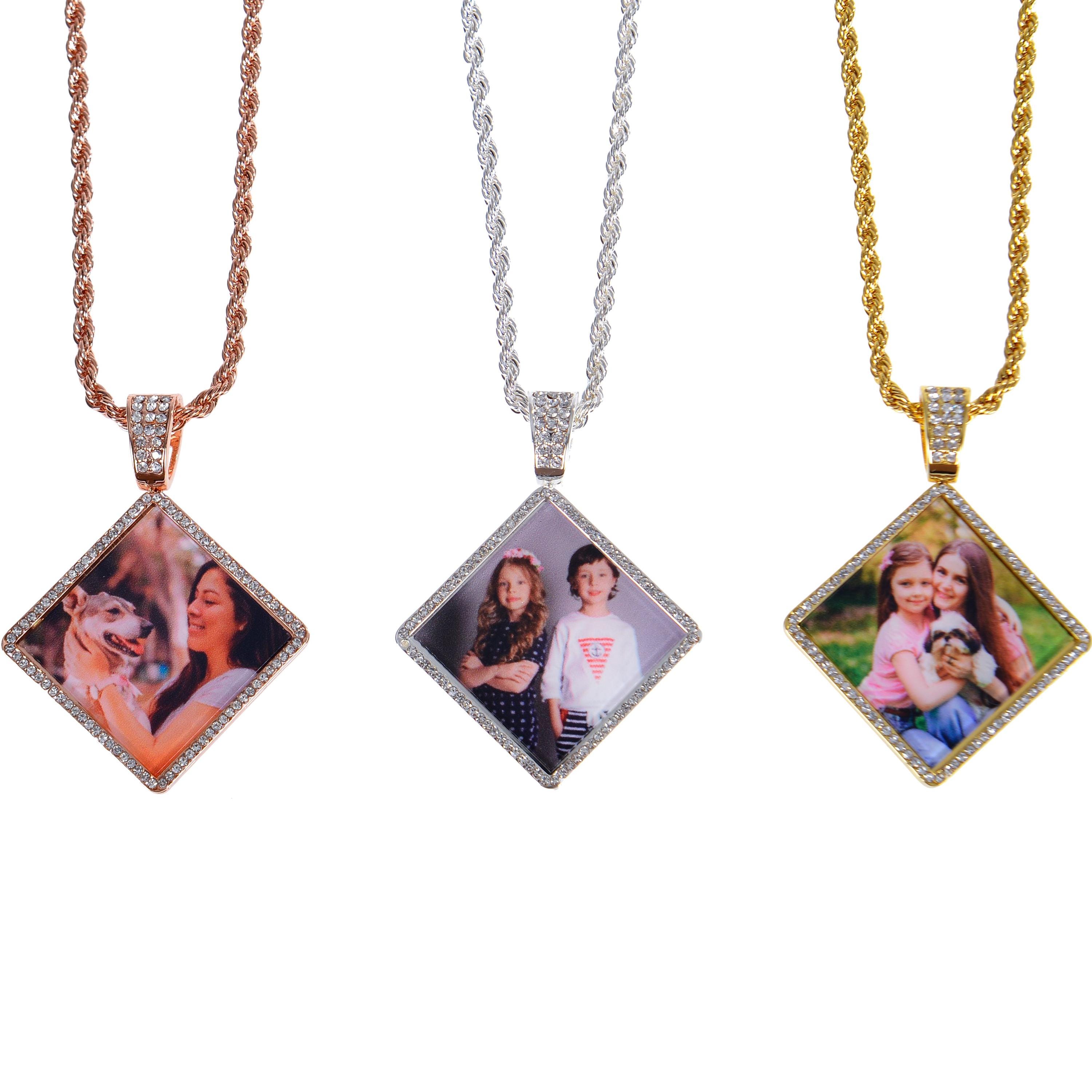 Personalized Angel Wings Photo Pendant Necklace with Diamond Detailing