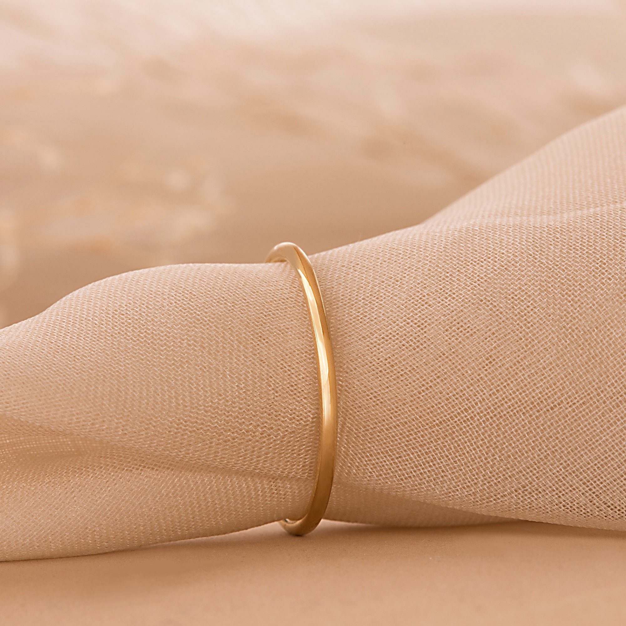 14K Gold Thin Plain Wedding Band, 1.2mm