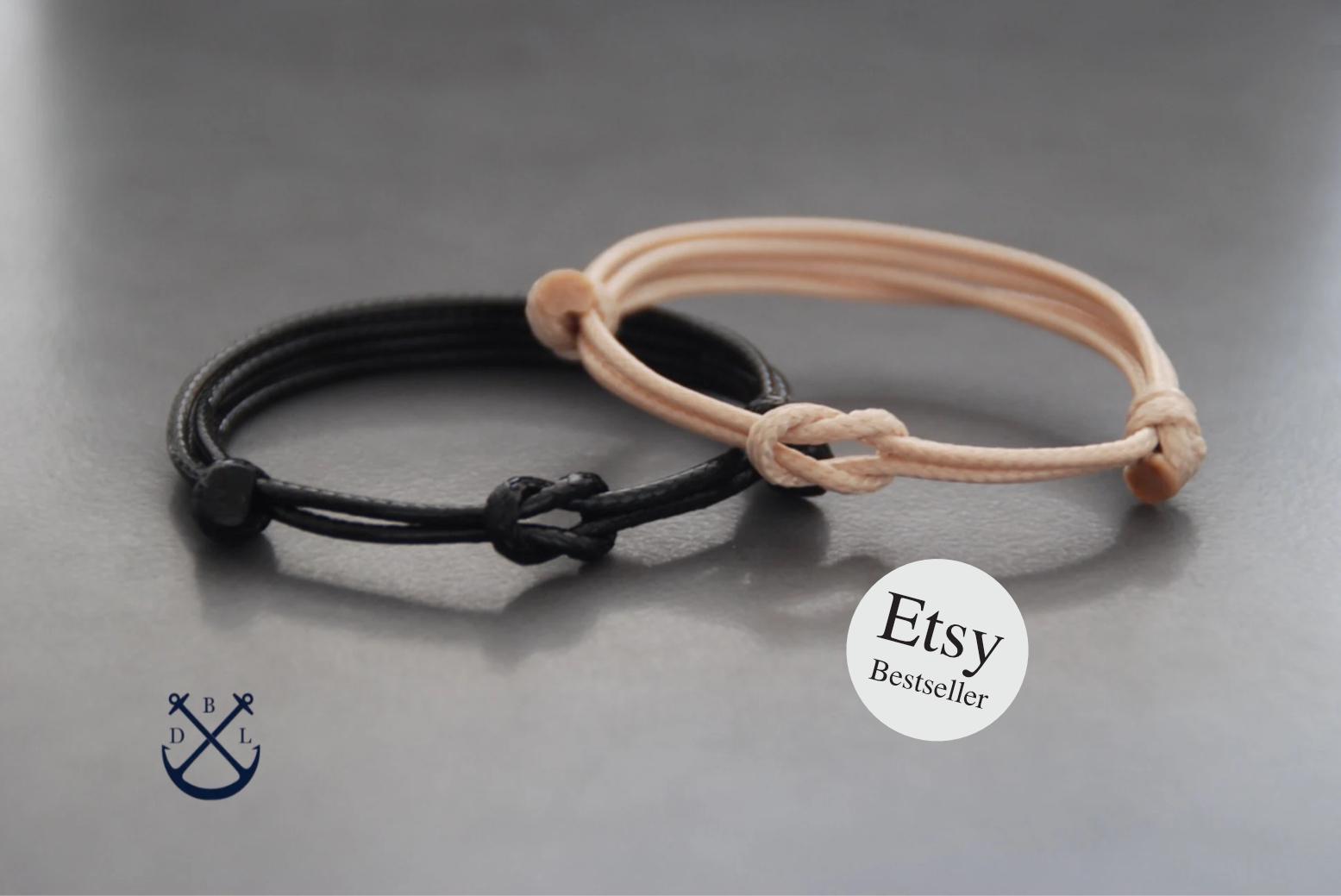 Couples Infinity Knot Bracelet Set in 2mm Waxed Cotton Cord