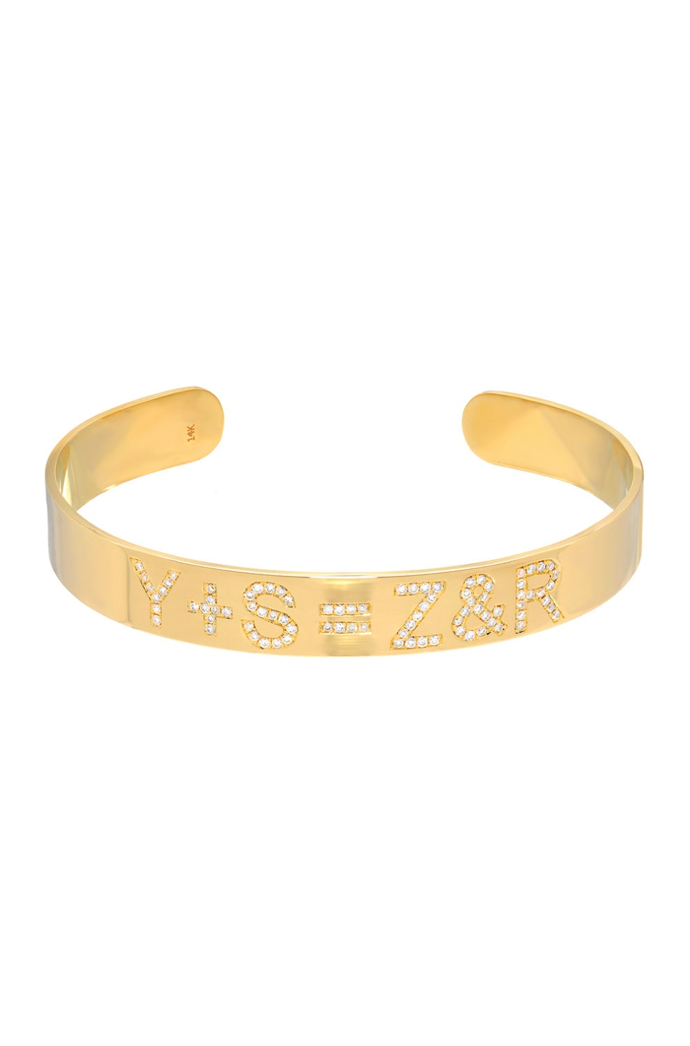 14K Gold Diamond Personalized Cuff Bracelet