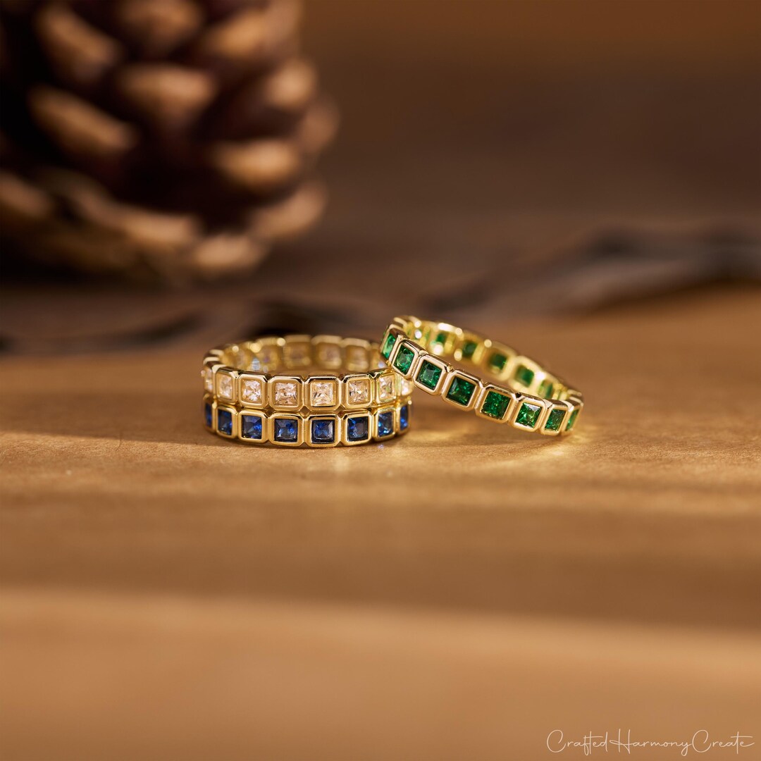 Square Bezel Set Birthstone Stacking Ring