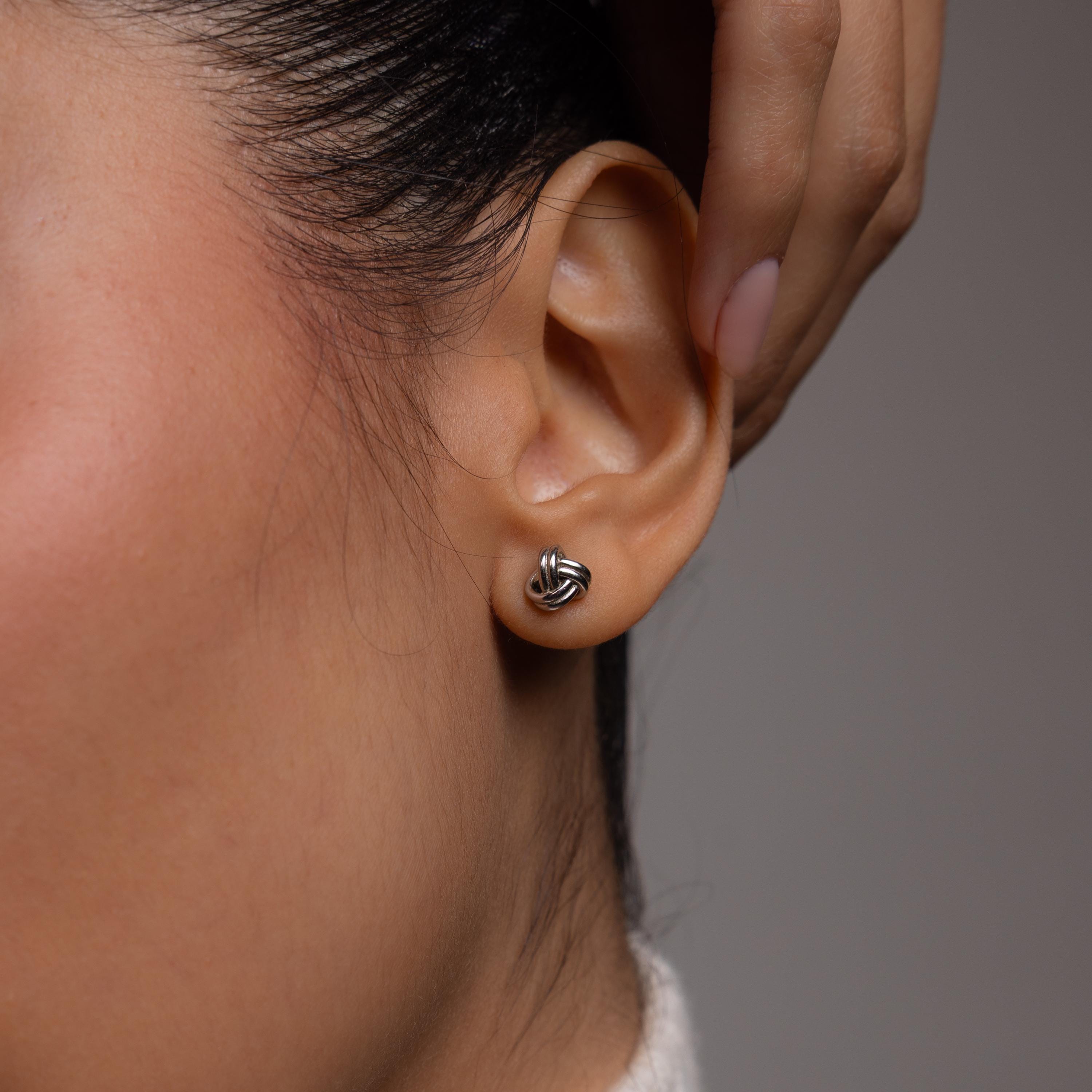 Love Knot Stud Earrings in 18K Gold Over Brass or Rhodium Over Brass