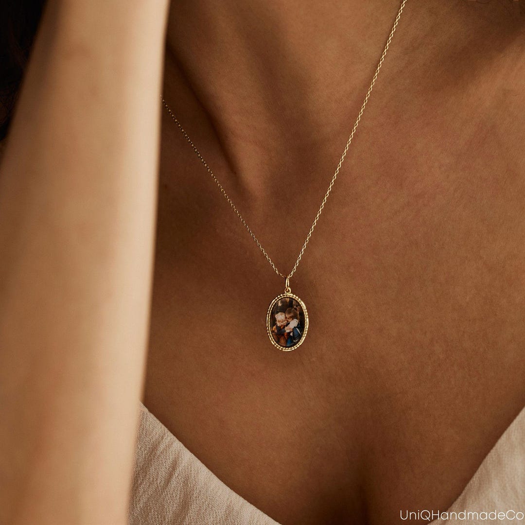 Personalized Photo Necklace in Solid Copper with Cable Chain