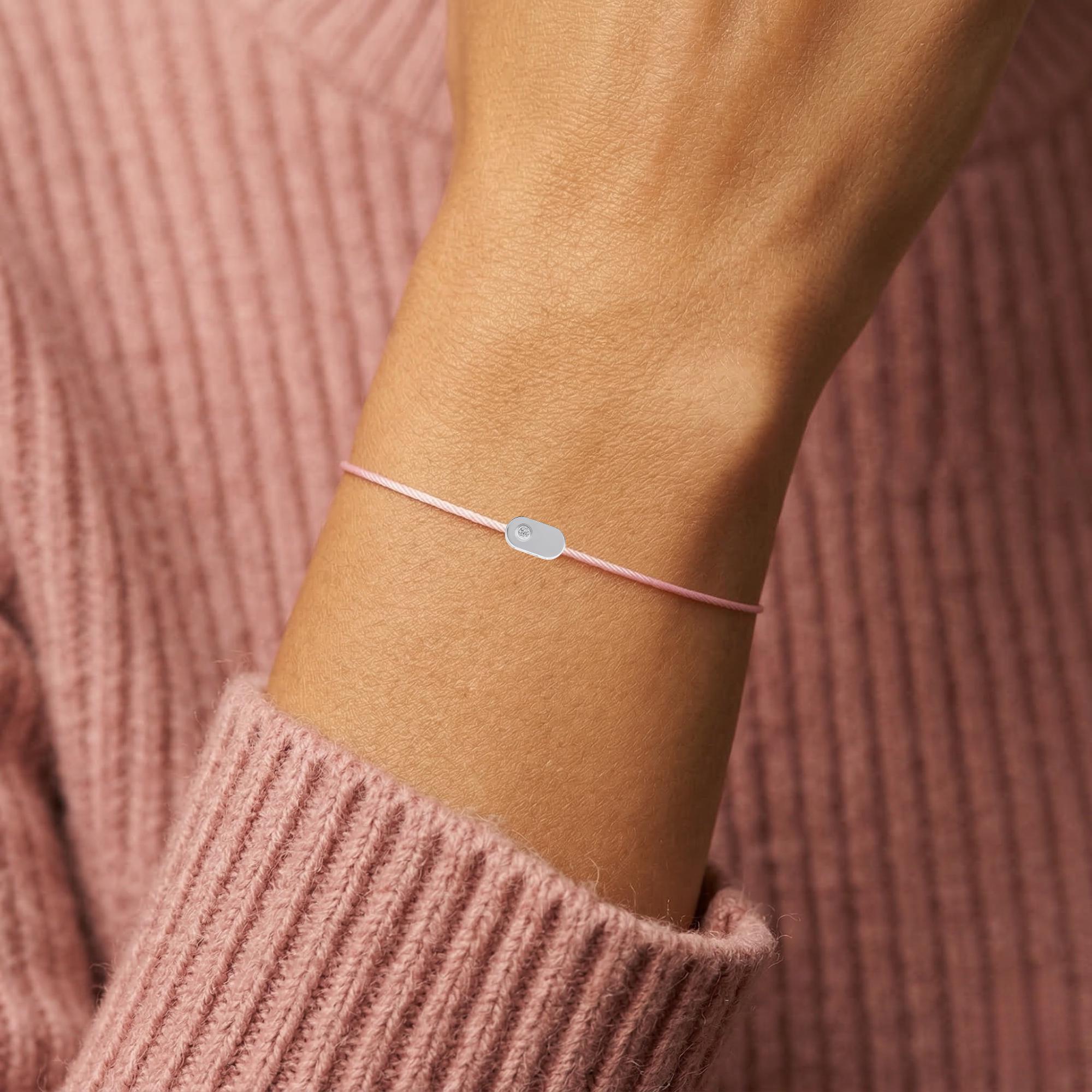 Personalized 14K Solid Gold Initial Bracelet with Natural Diamond on Silk Thread