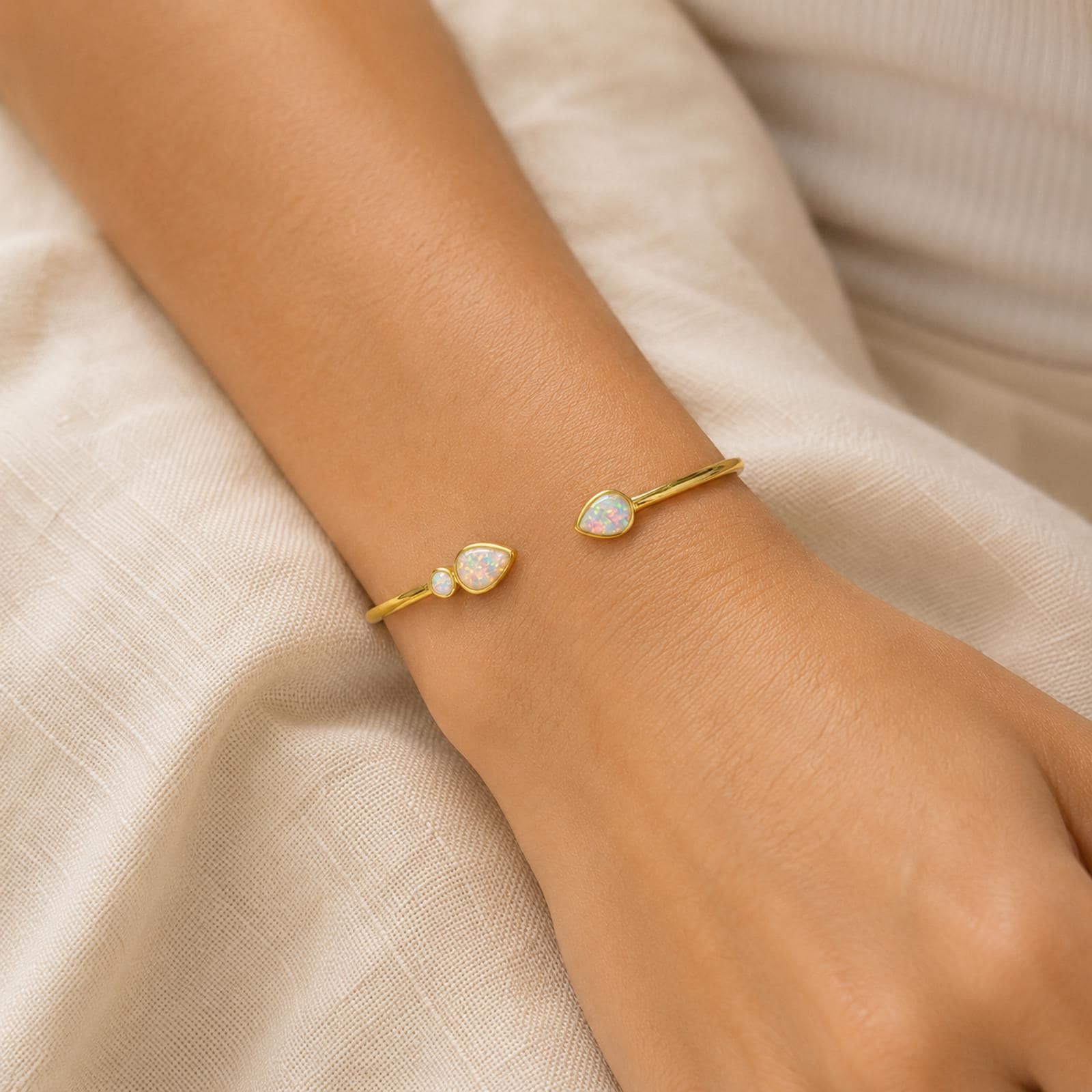 Personalized Opal Cuff Bangle in 18K Gold Plated Copper
