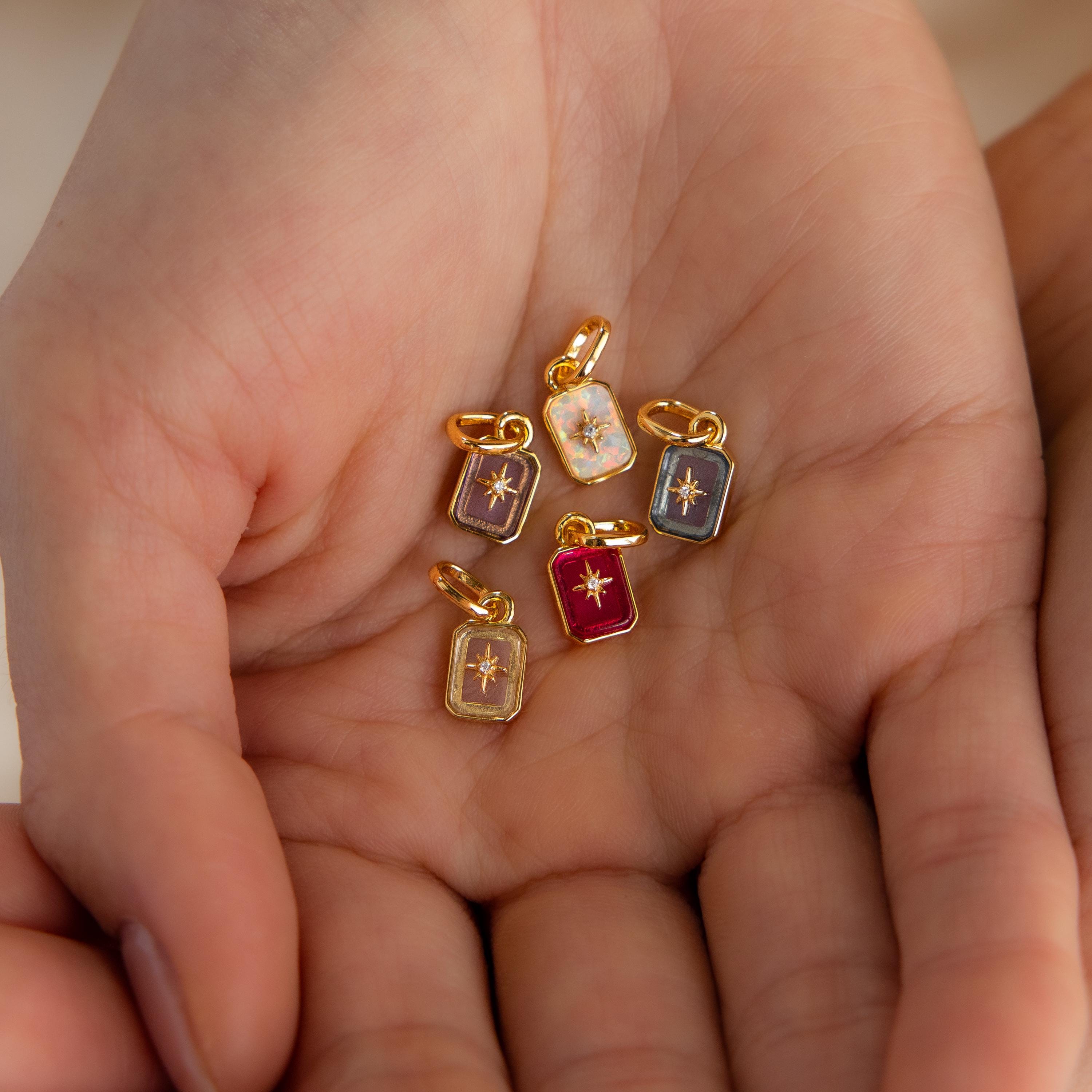North Star Birthstone Charm in 18K Gold Over Brass