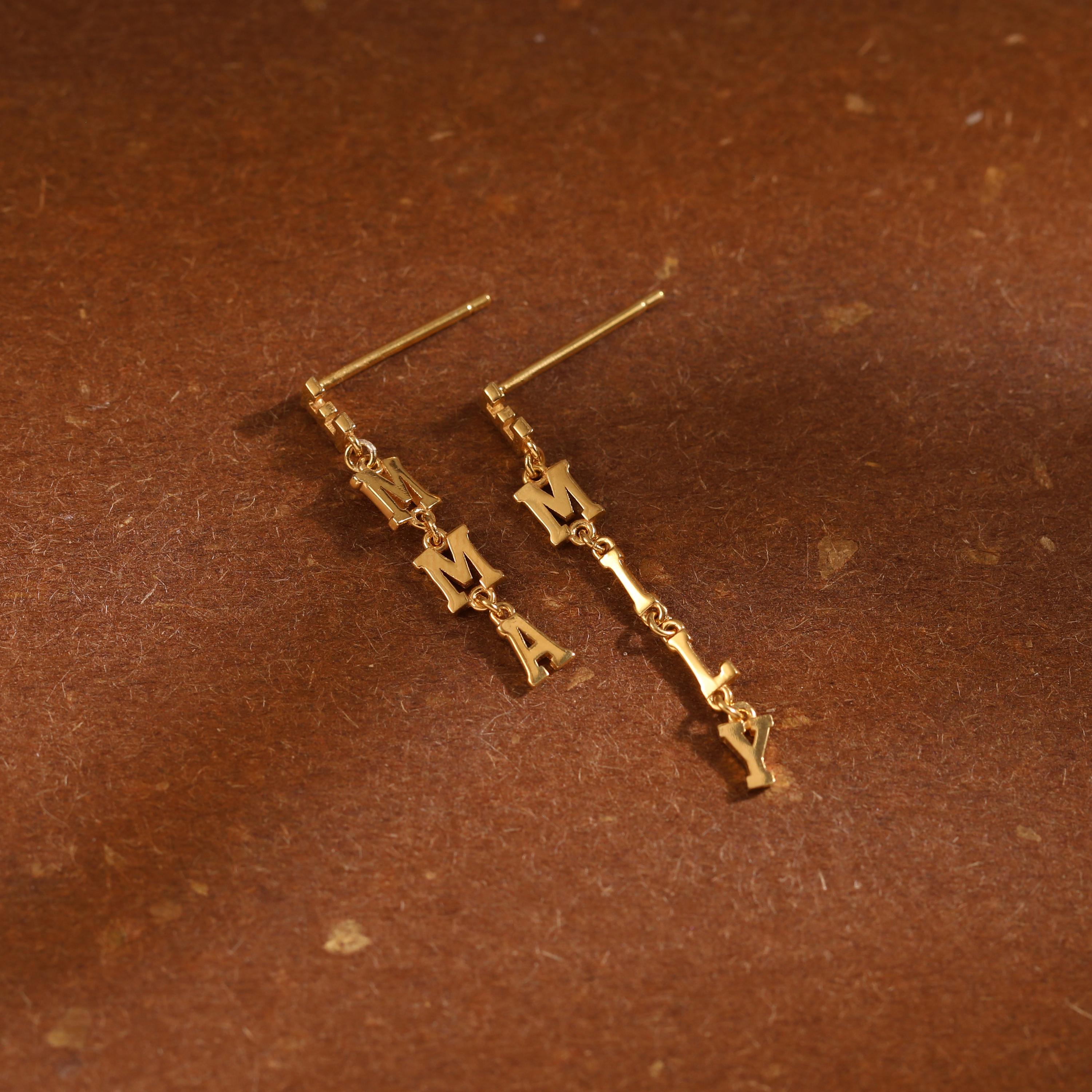 Dainty Custom Name Letter Drop Earrings in Gold or Silver
