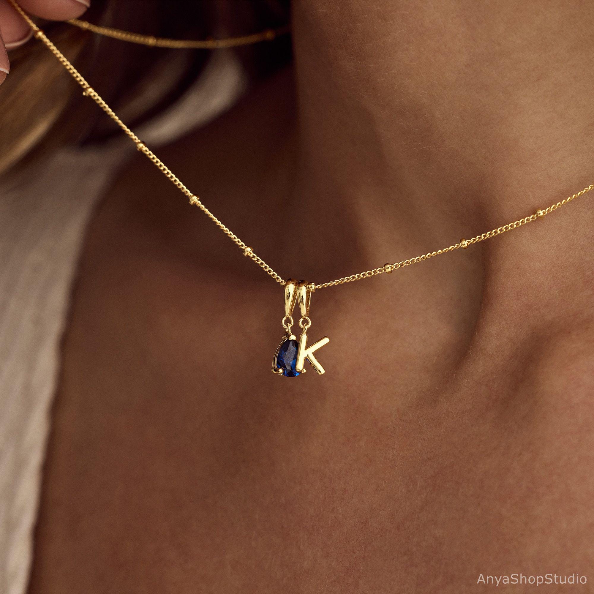 Custom Bubble Letter Initial Necklace with Alexandrite Birthstone
