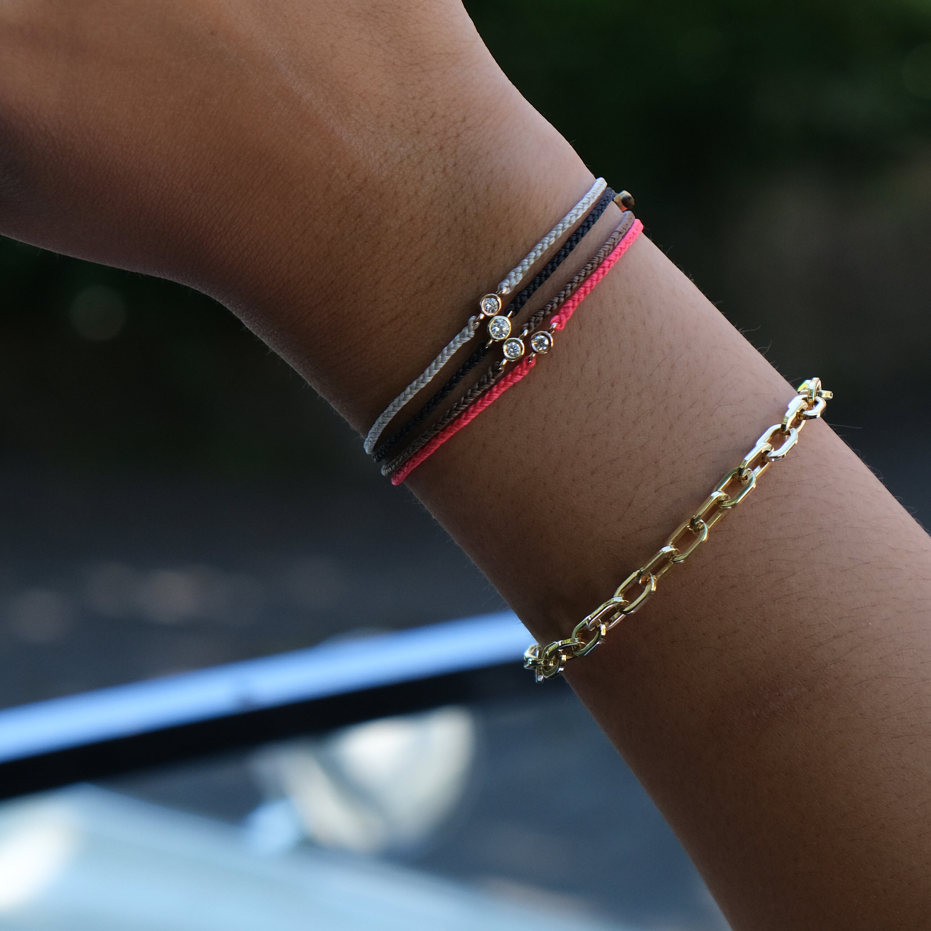 14K Gold Diamond Cord Bracelet with Water Resistant Nylon Cord