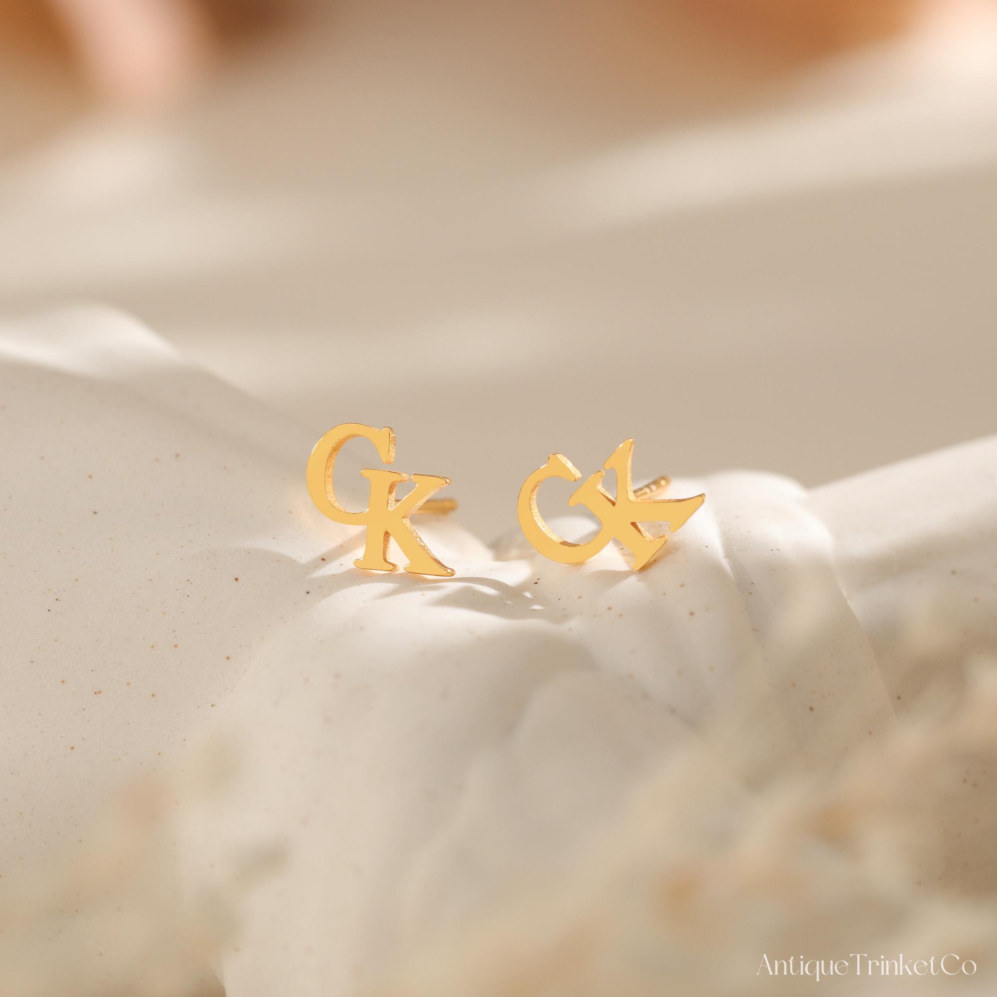 Personalized Double Initial Earrings with Two Letter Studs