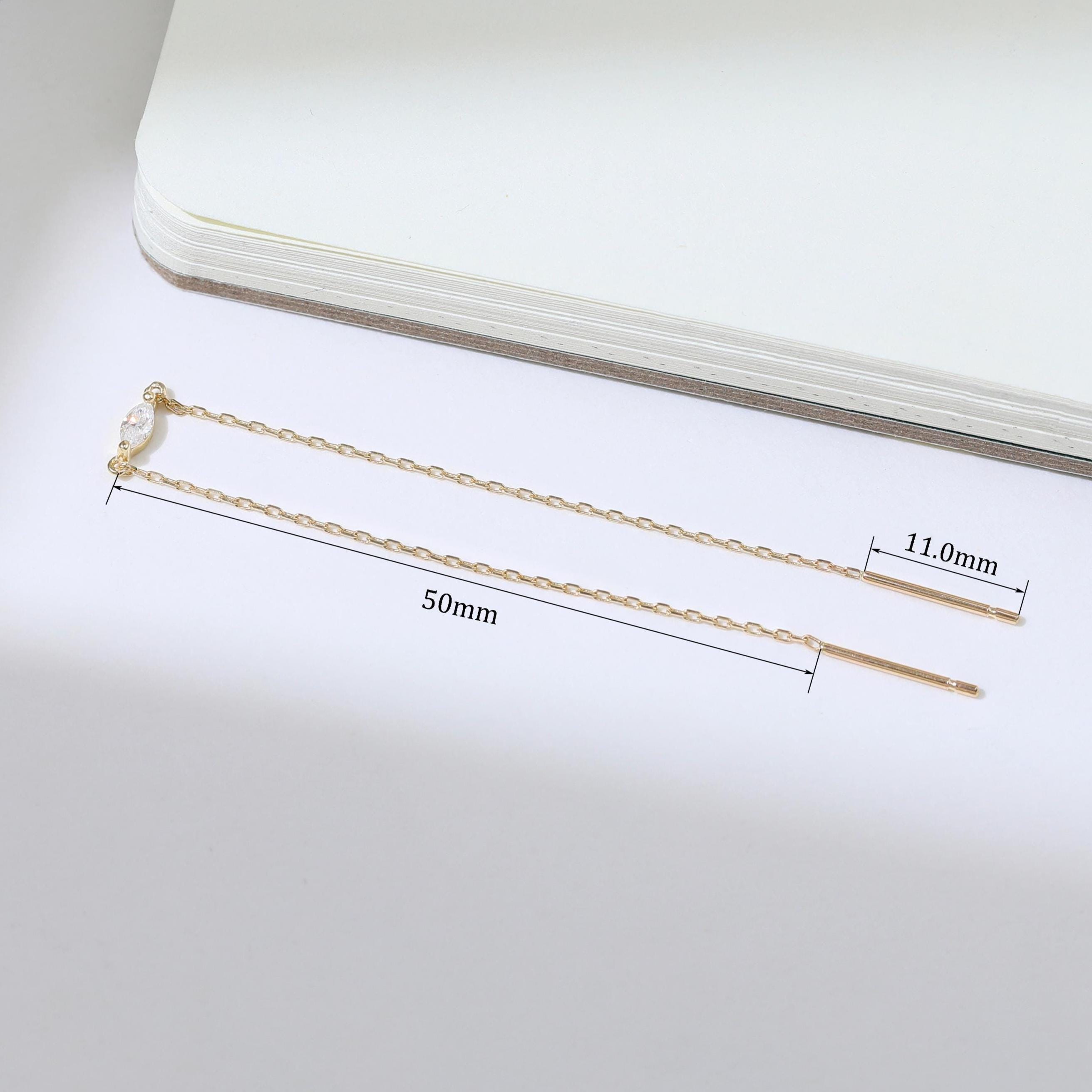 14K Solid Gold Moissanite Chain Threader Earring for Cartilage and Lobe