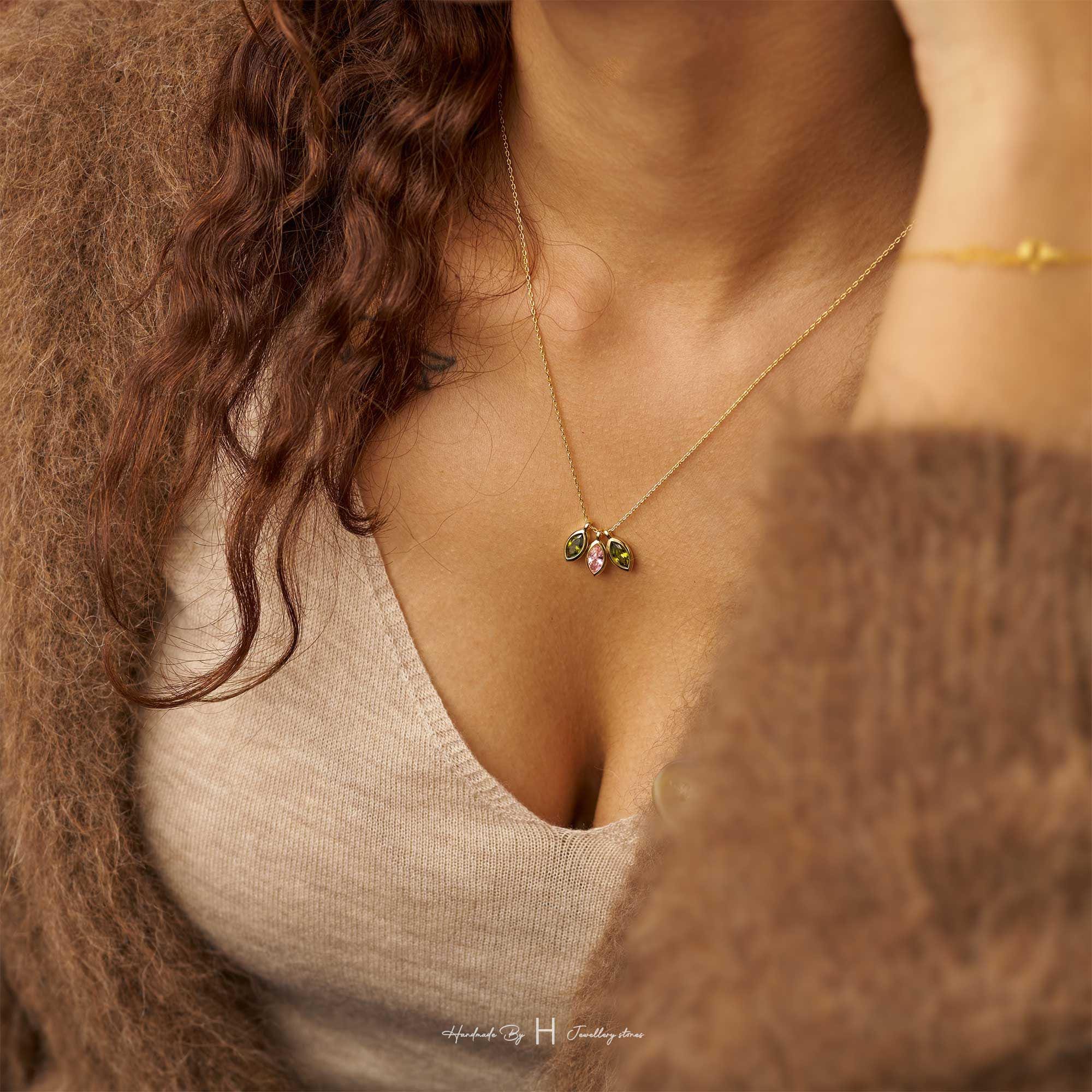 Custom Marquise Leaf Birthstone Necklace