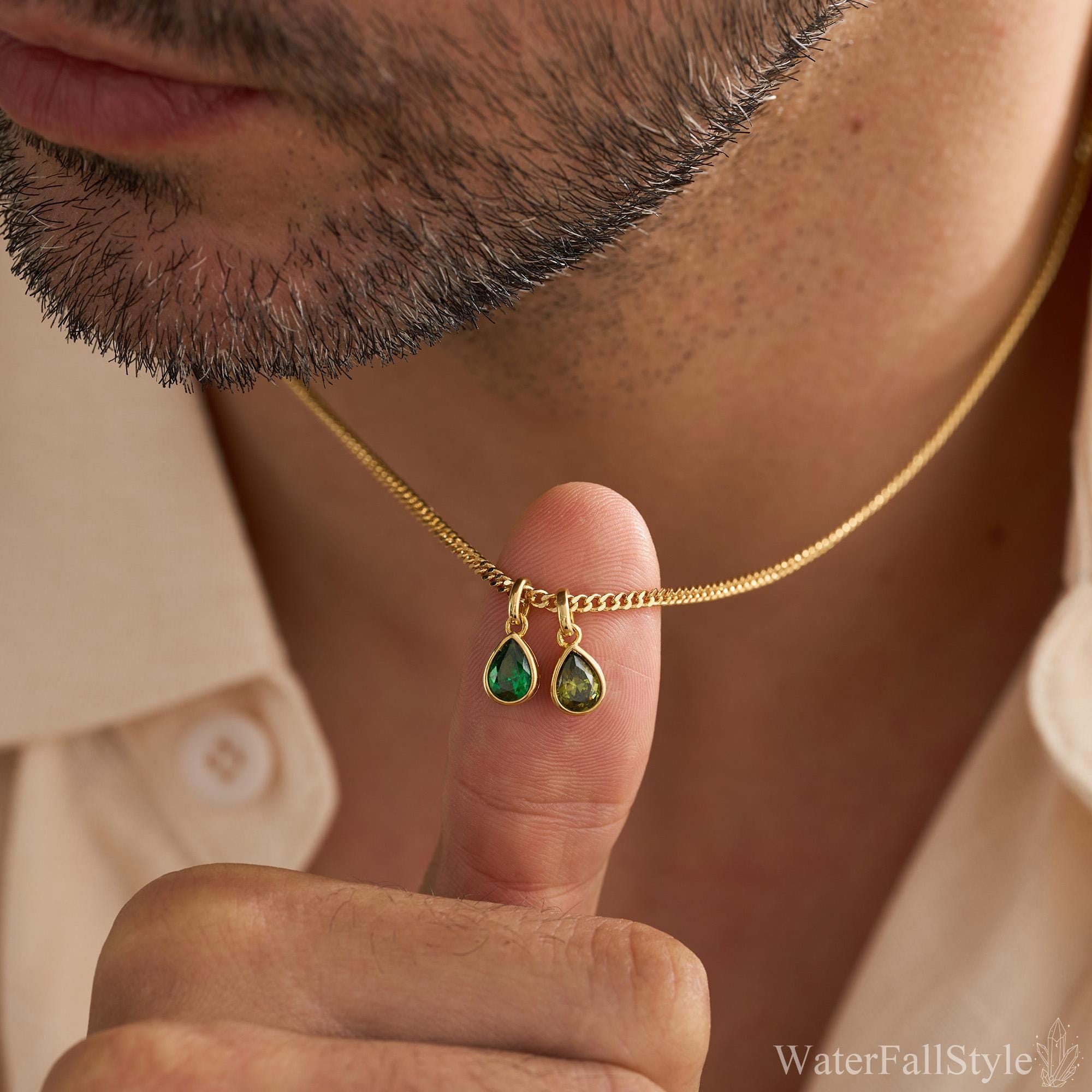 Custom Birthstone Necklace for Men in Copper with Zircon Stone