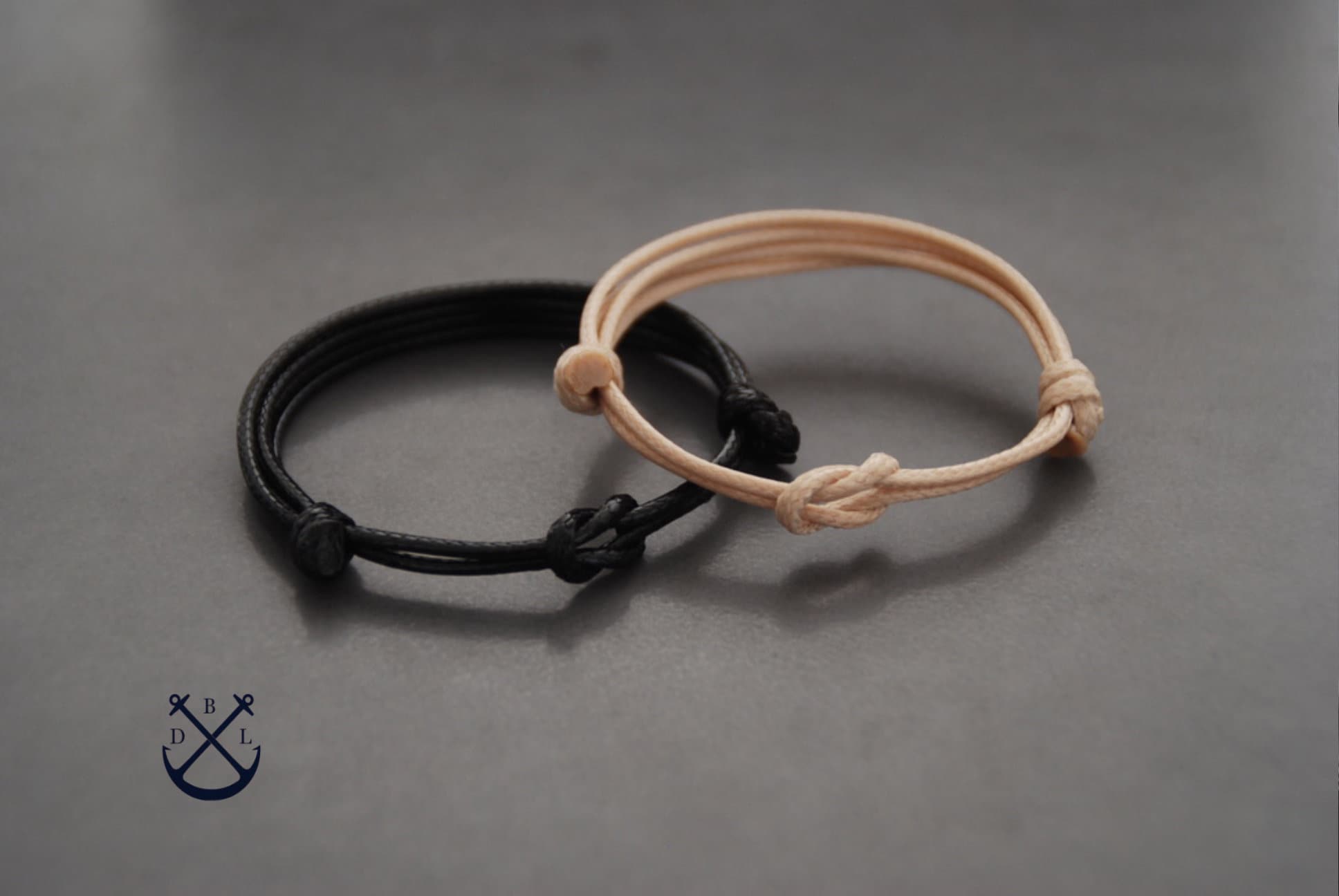 Couples Infinity Knot Bracelet Set in 2mm Waxed Cotton Cord