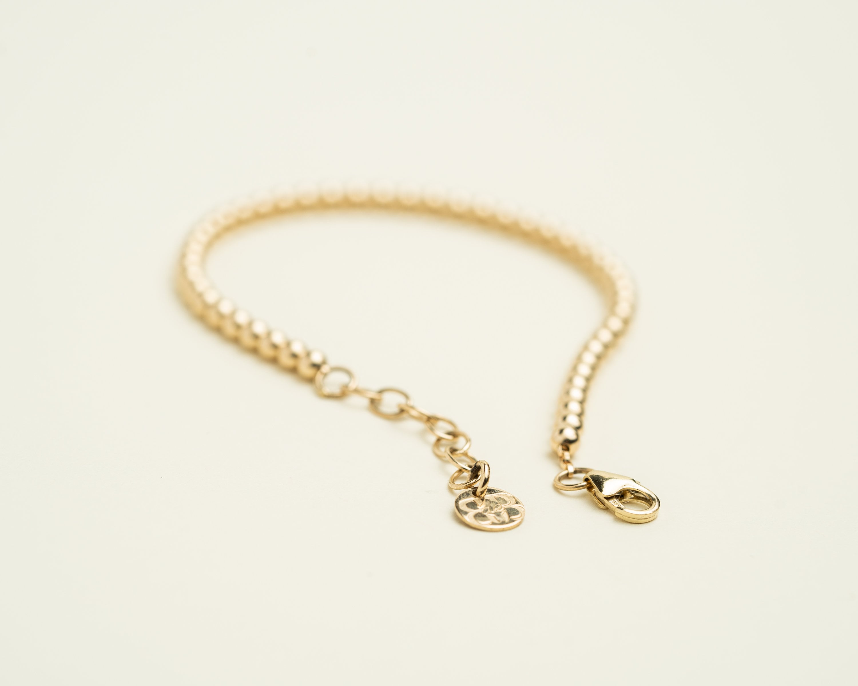 14K Solid Gold Heavy Wall 4 mm Beaded Bracelet