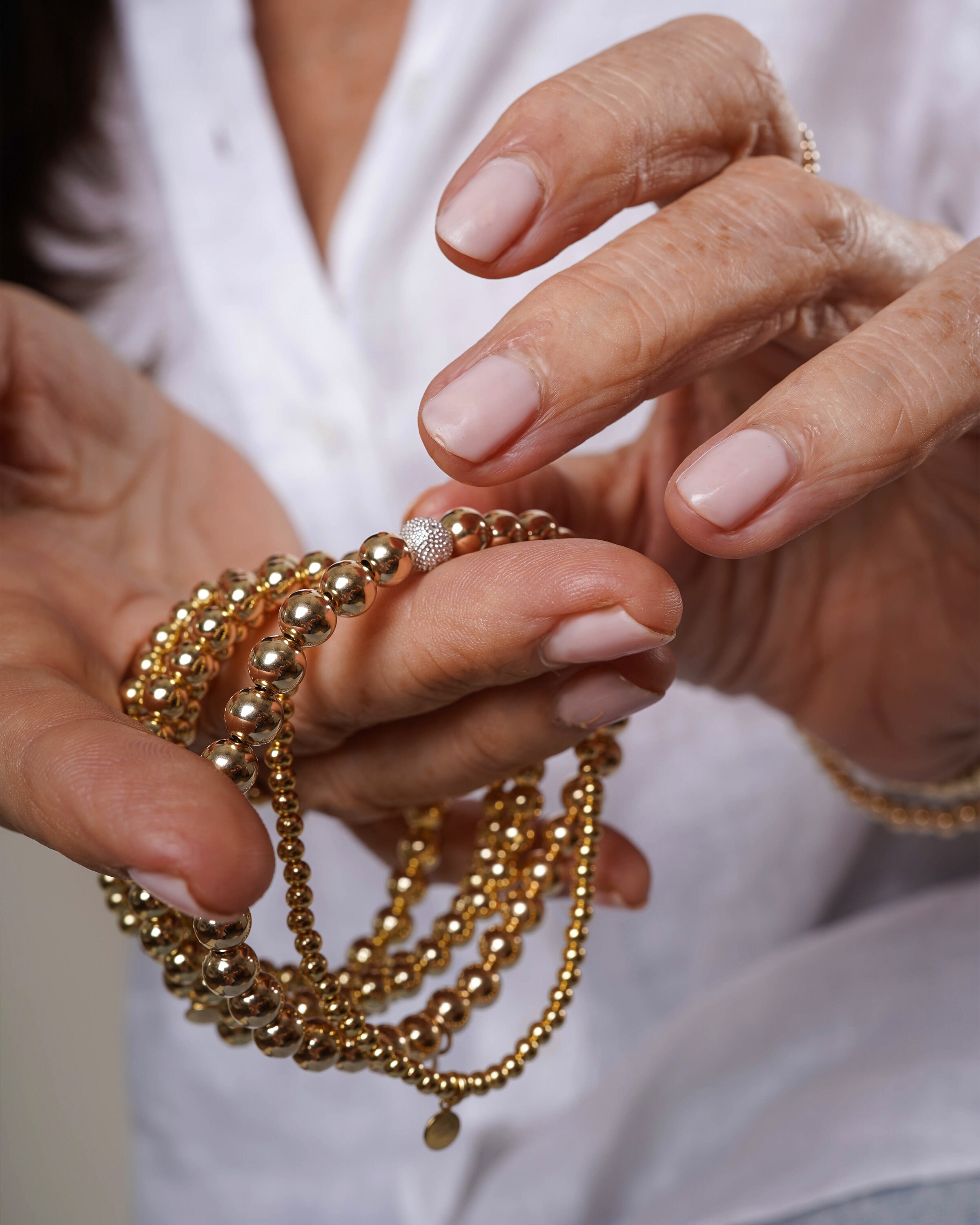 14K Gold 3 mm Bead Stretch Bracelet